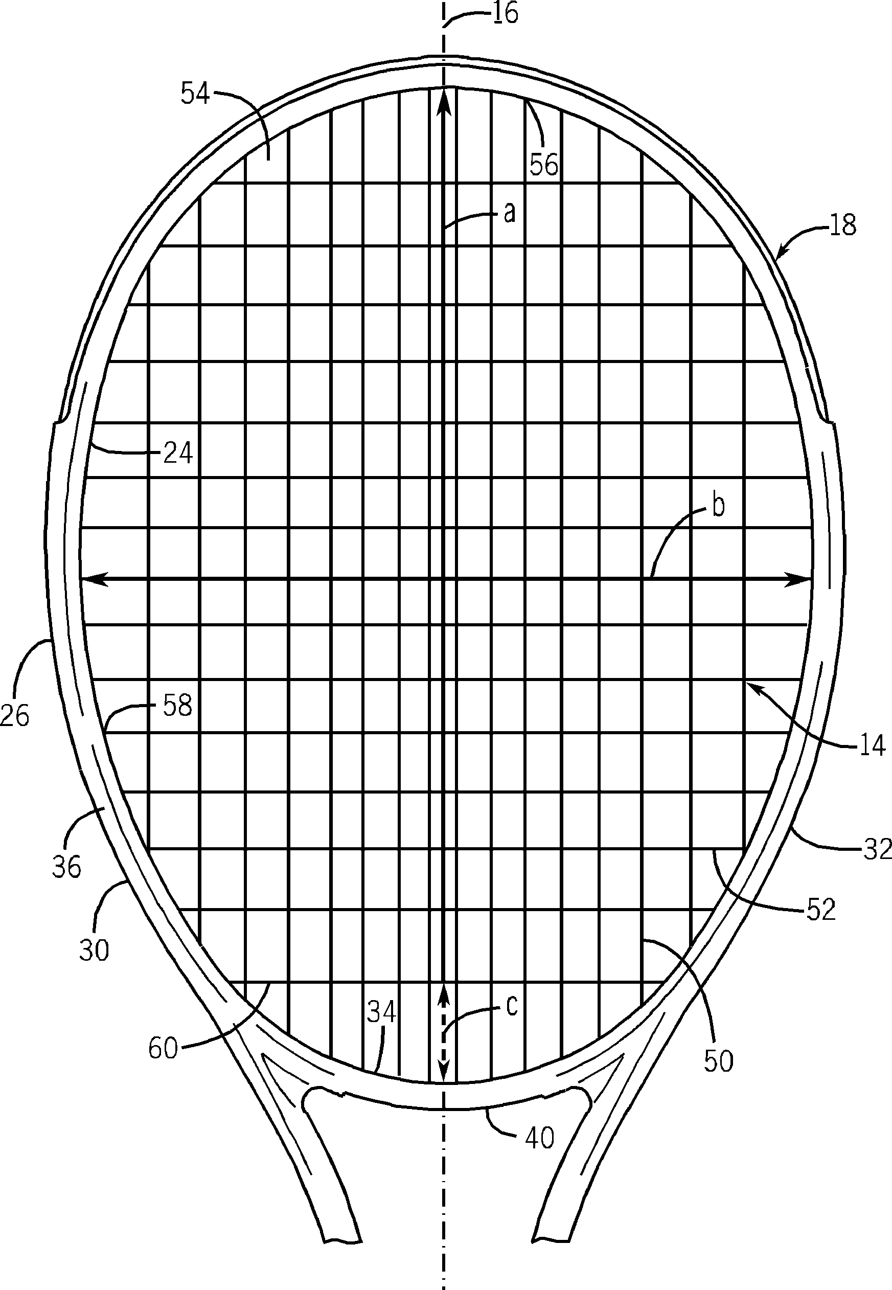 Racquet configured with fewer cross strings than main strings