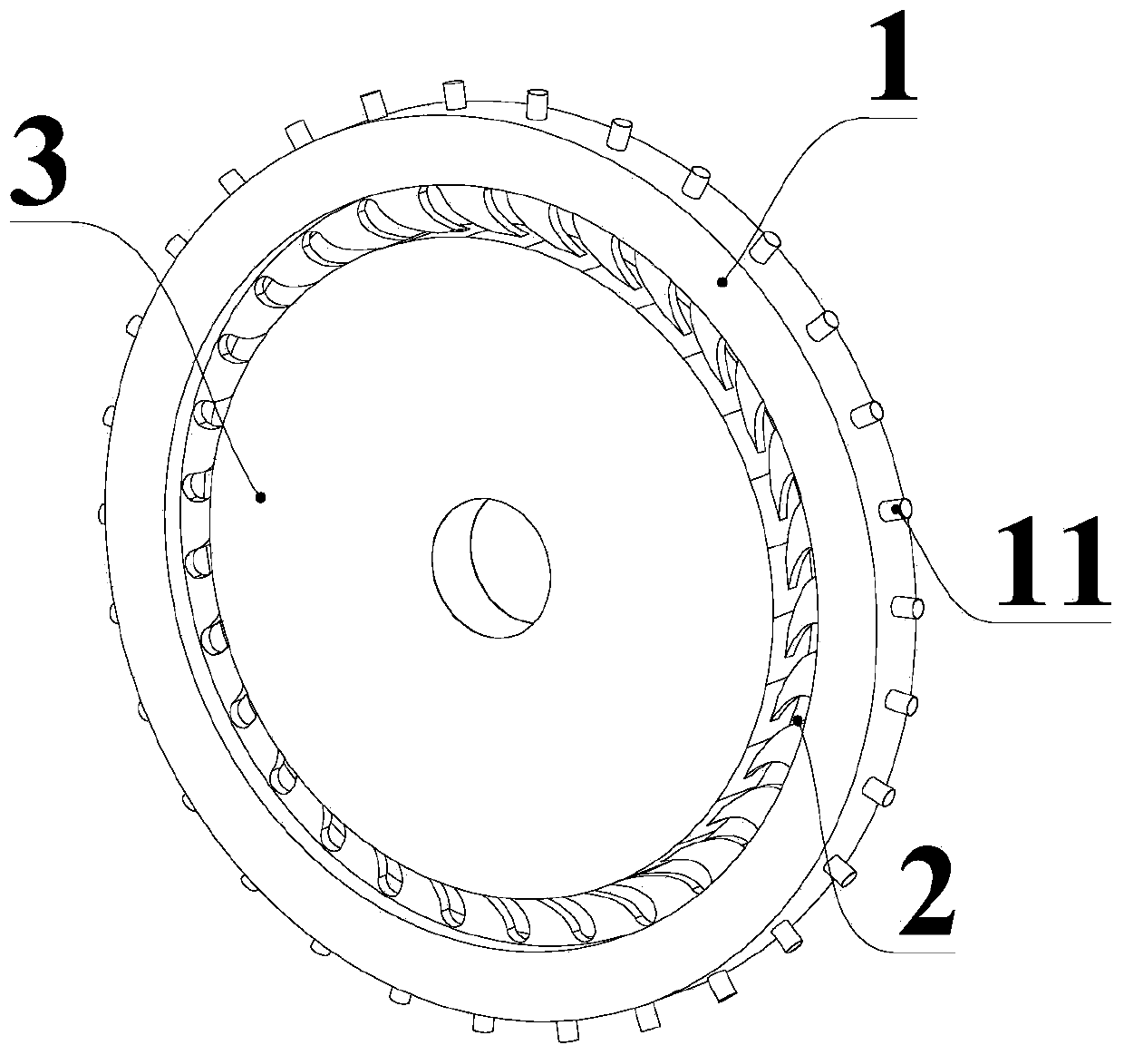 Compressor vortex reducing structure with cascade type de-rotation nozzles