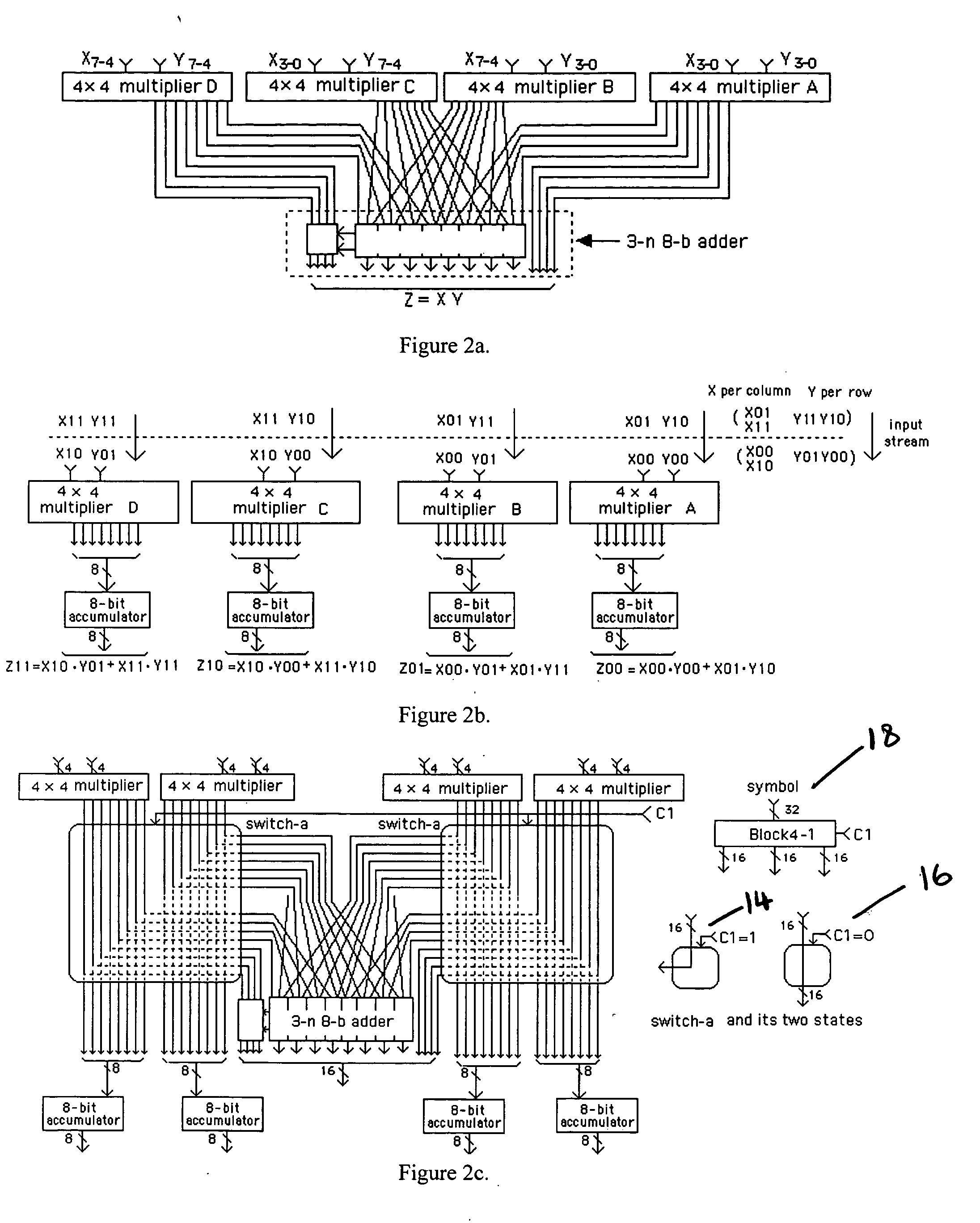 Reconfigurable matrix multiplier architecture and extended borrow parallel counter and small-multiplier circuits