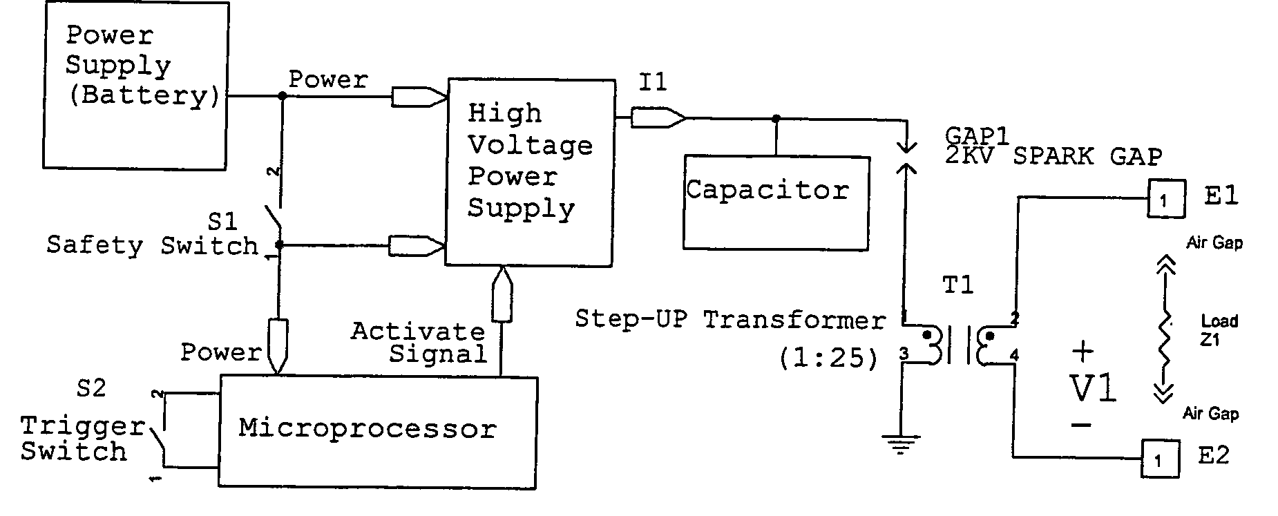 Dual operating mode electronic disabling device for generating a time-sequenced, shaped voltage output waveform