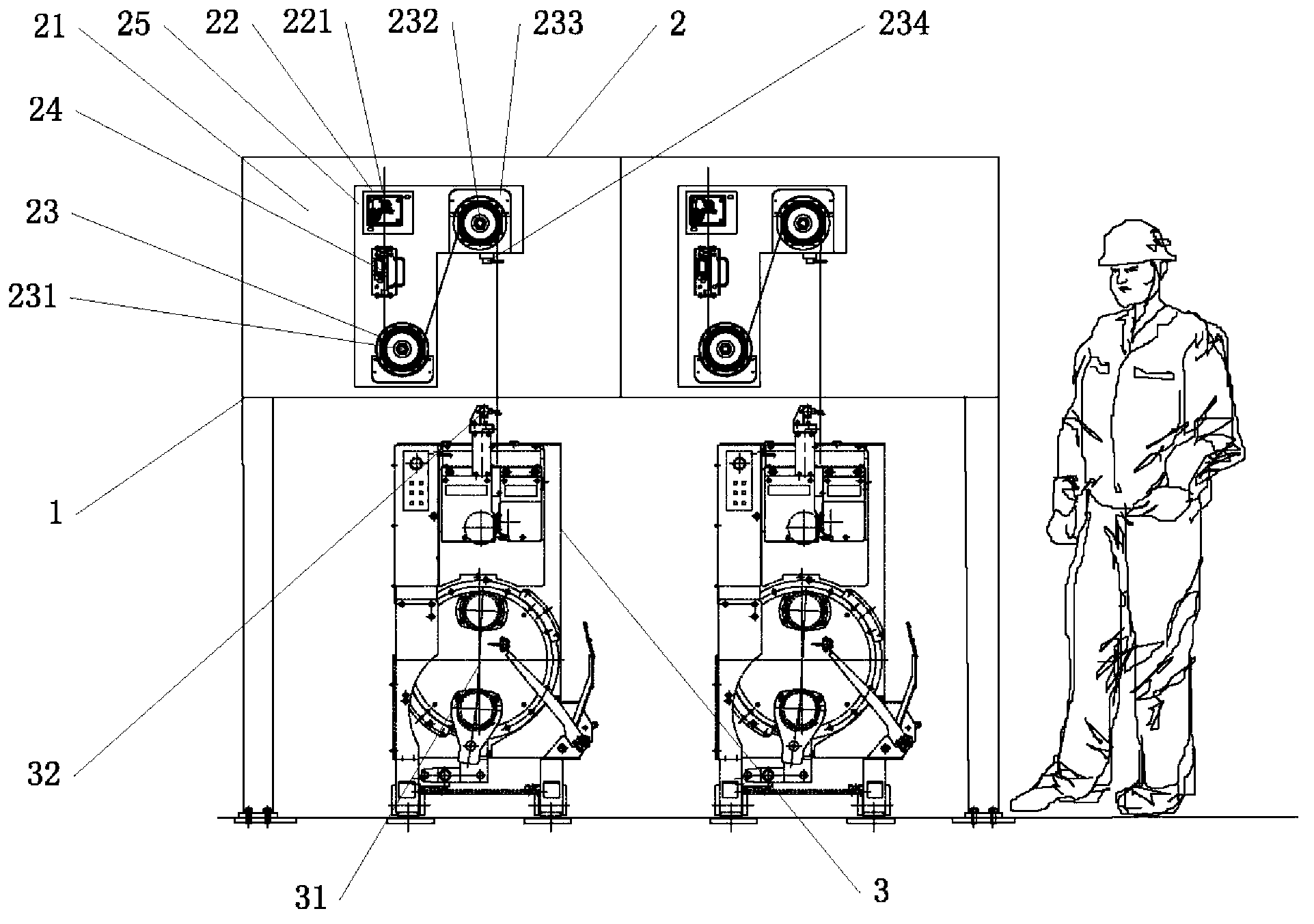 Filament drawing and winding device