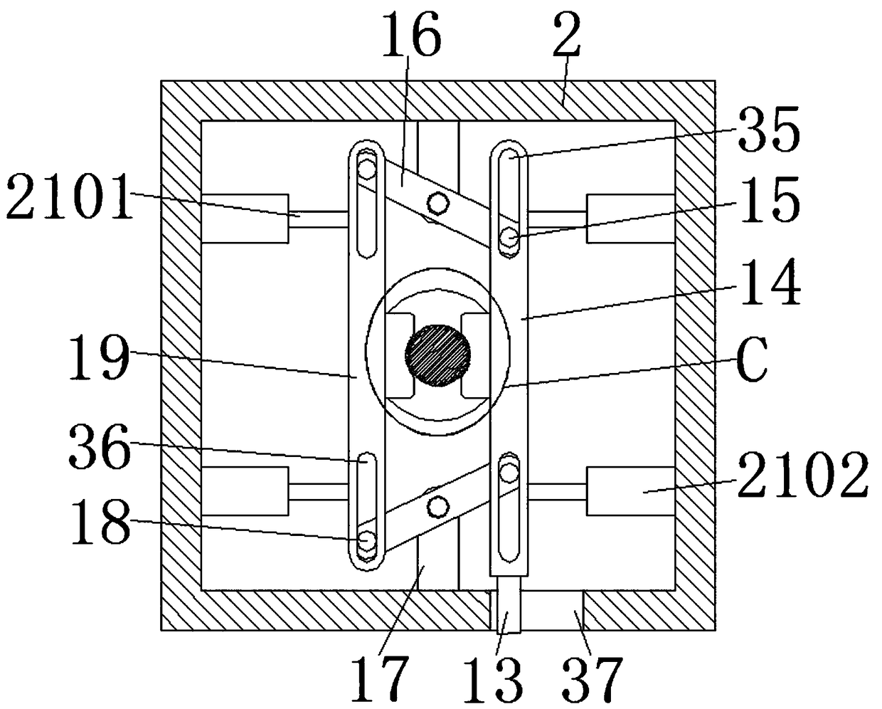 Angle adjusting mechanism of fixing device for jewel case production materials