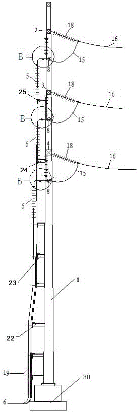 A double-circuit cable terminal steel pipe pole for overhead transmission lines