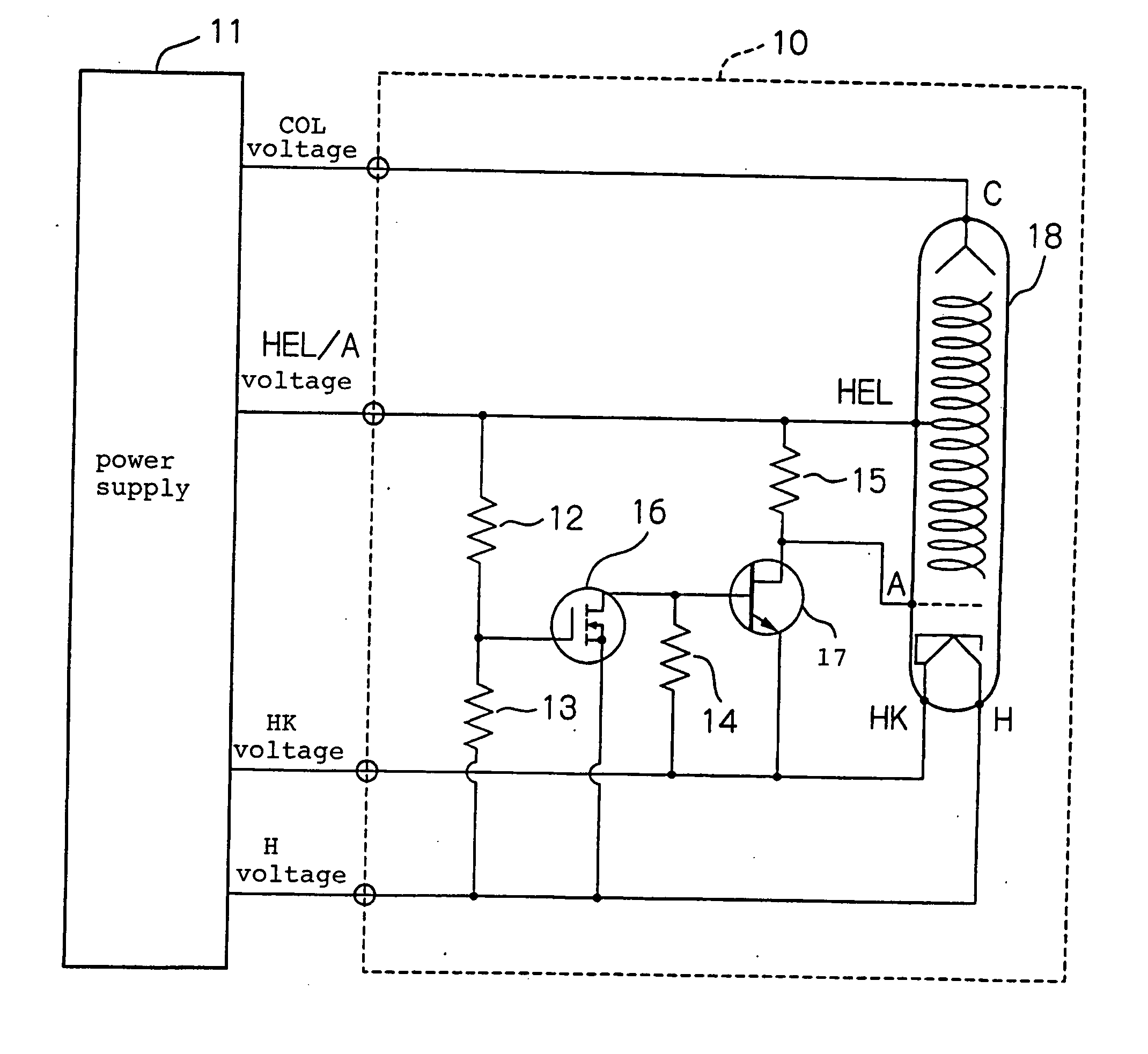 Power supply circuit for traveling-wave tube which eliminates large relay and relay driving power supply
