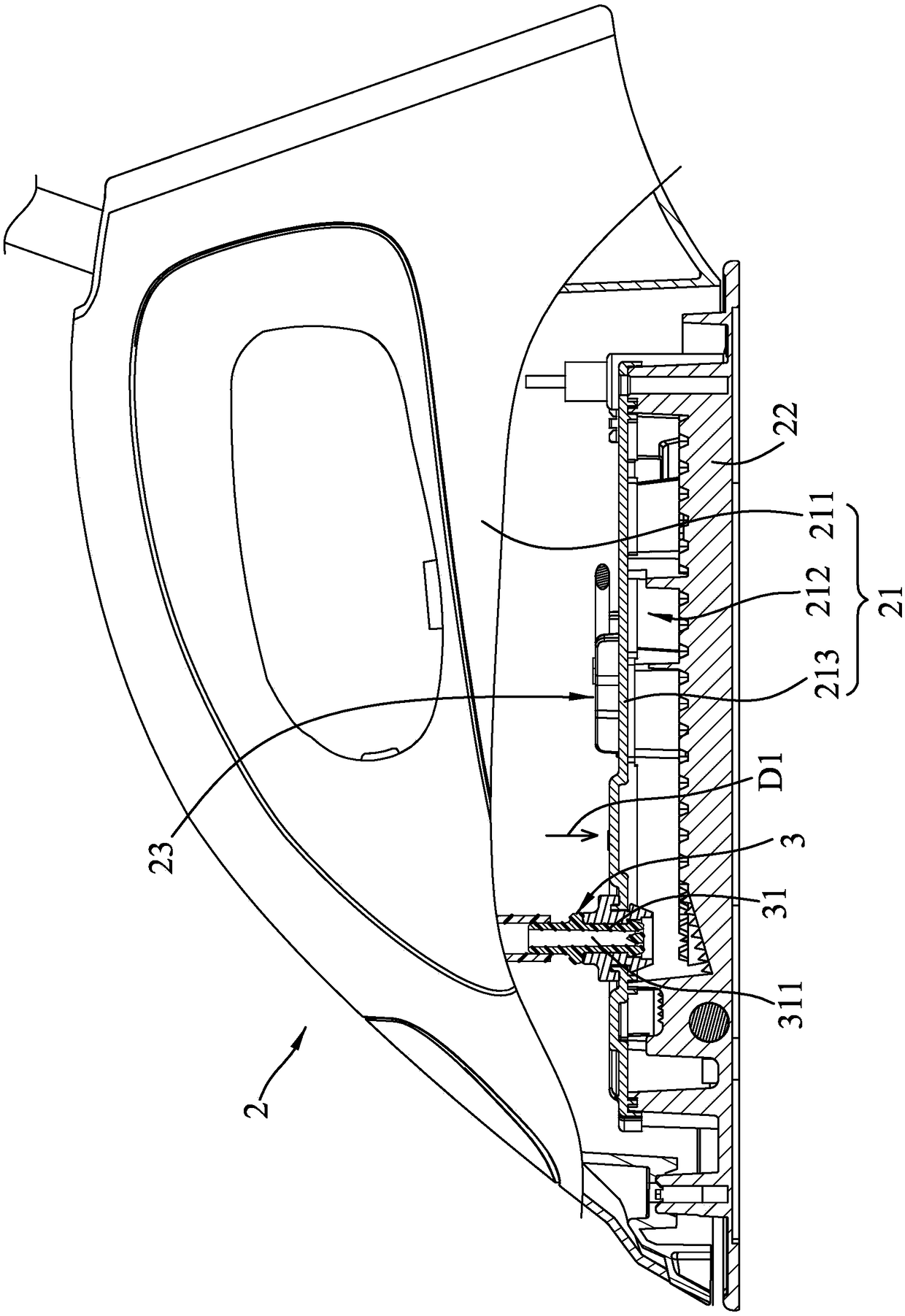 Water injection component and ironing device