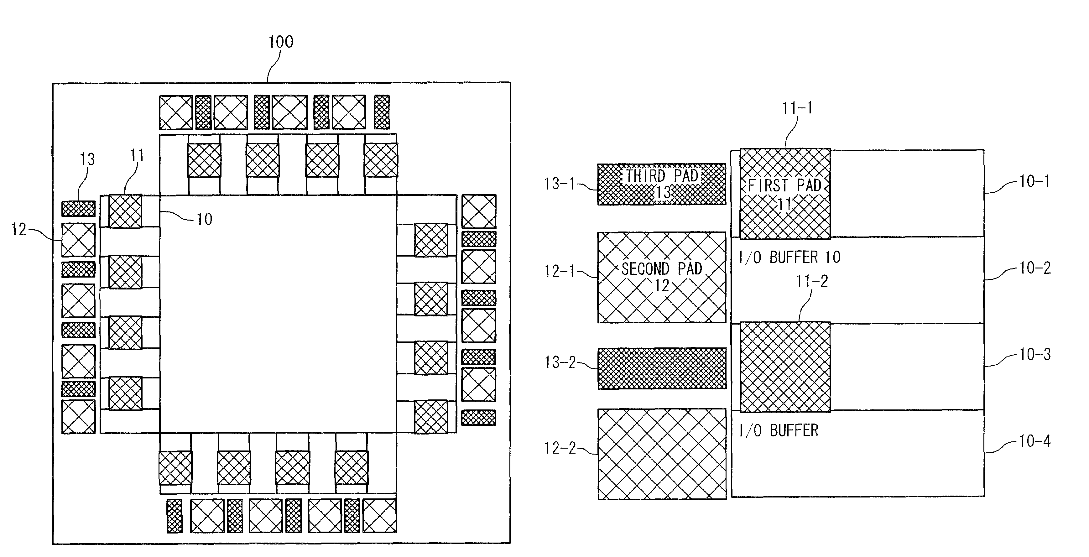 Semiconductor with reduced pad pitch
