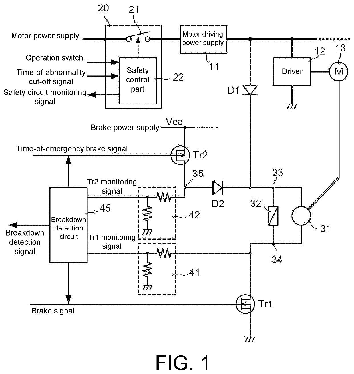 Brake driving control circuit and breakdown detection method thereof