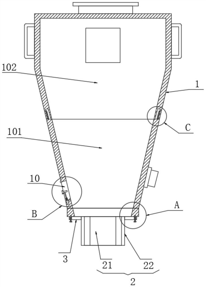 Asphalt concrete production transition silo with anti-clogging function and method