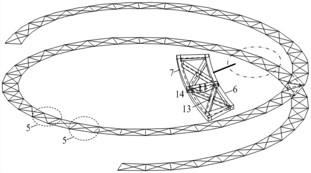 Spatial structure system of horizontal flexible connection between columns and curved beams