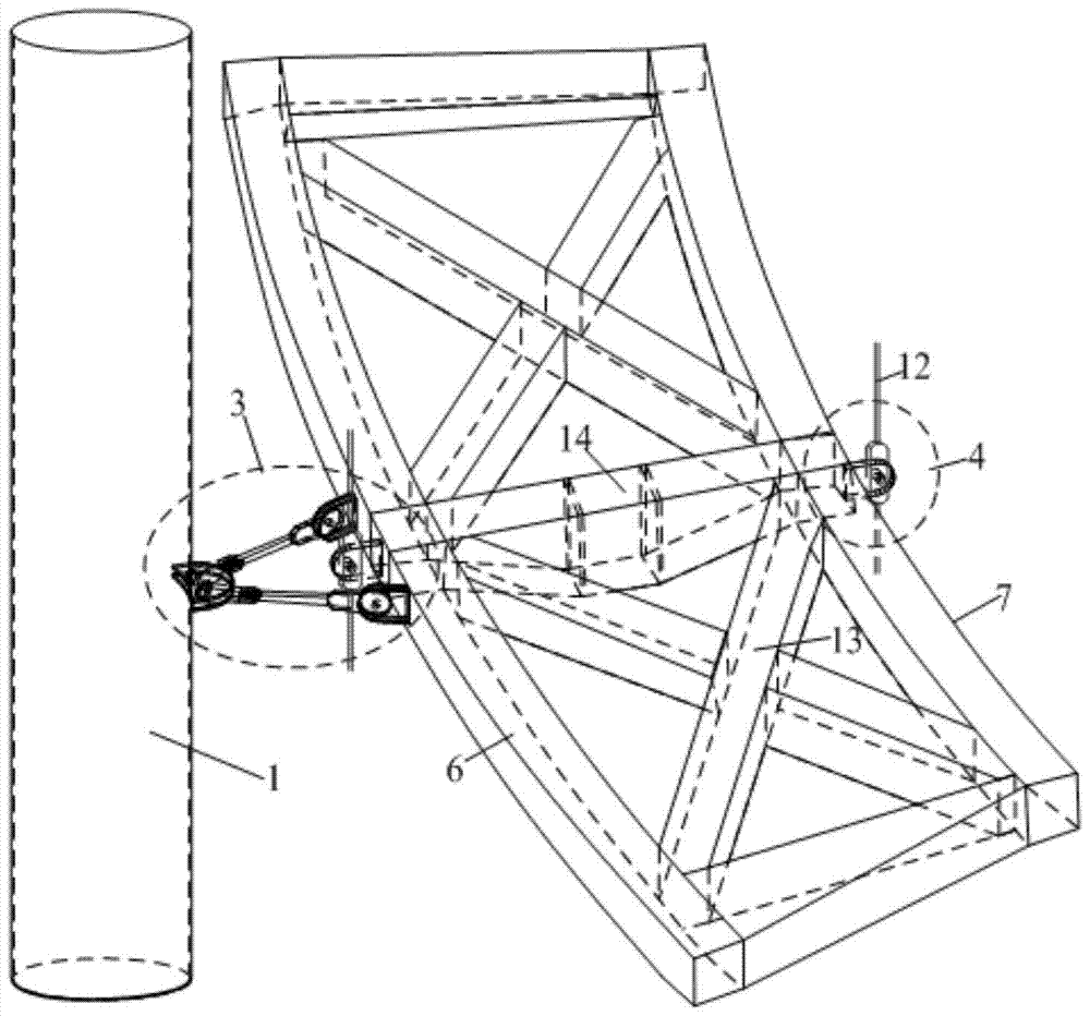 Spatial structure system of horizontal flexible connection between columns and curved beams