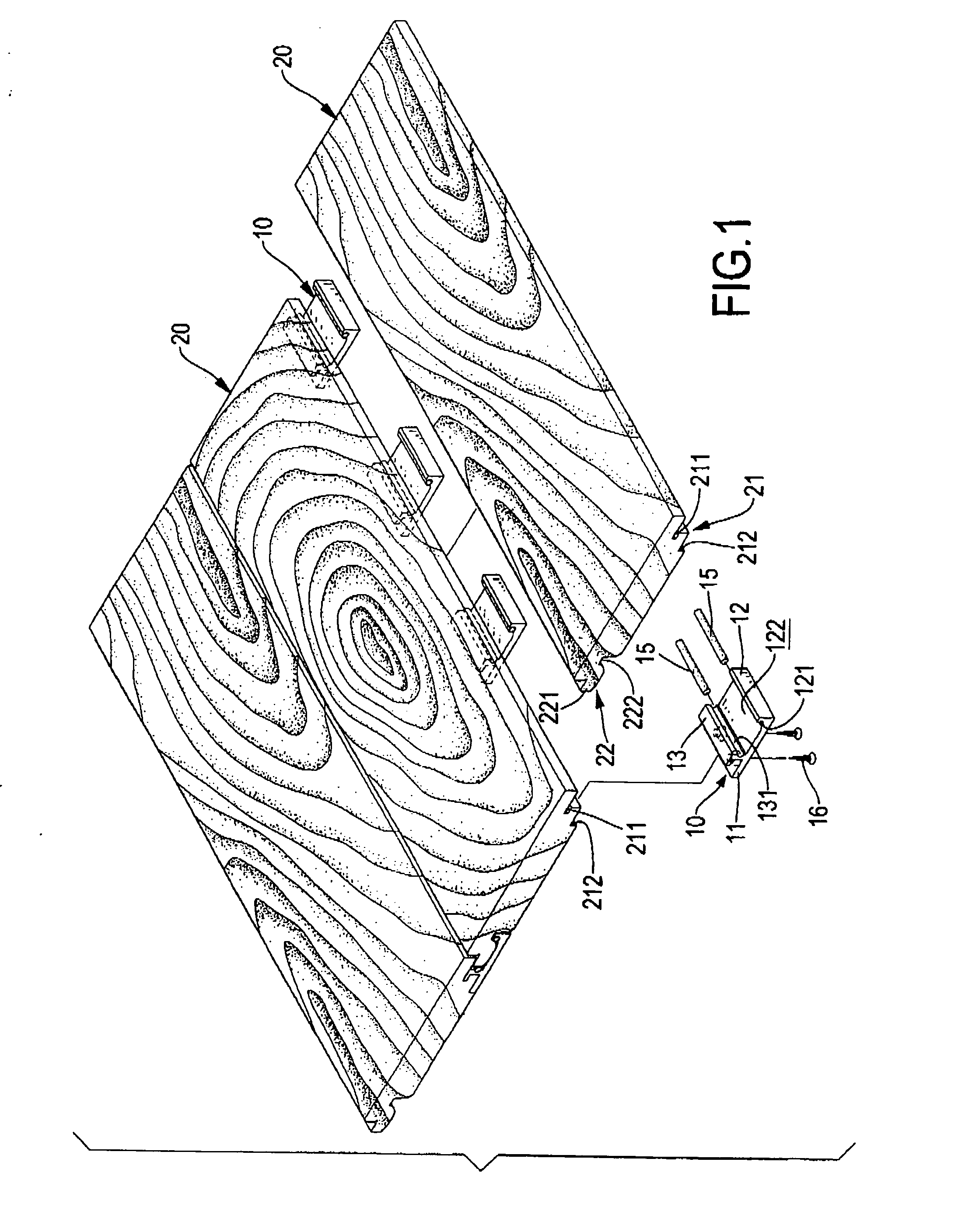Securing device for combining floor plates