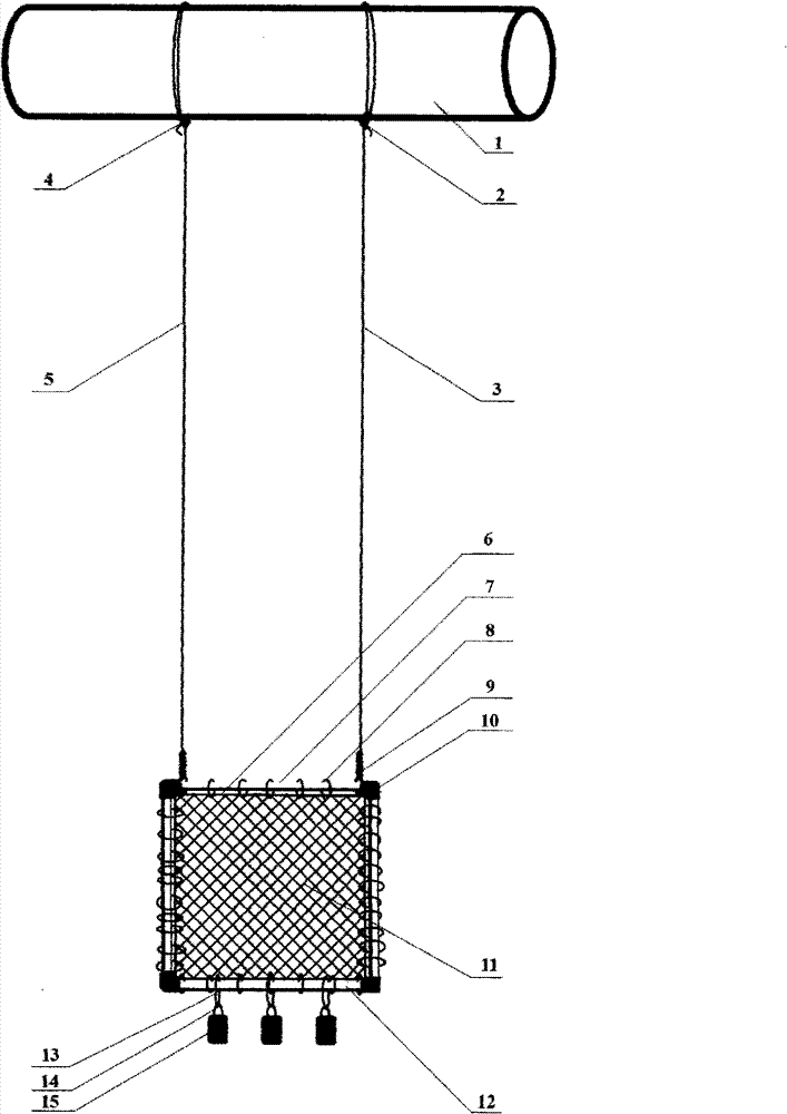 Method for processing and suspending maritime anti-fouling test hanging net of metal stretched net