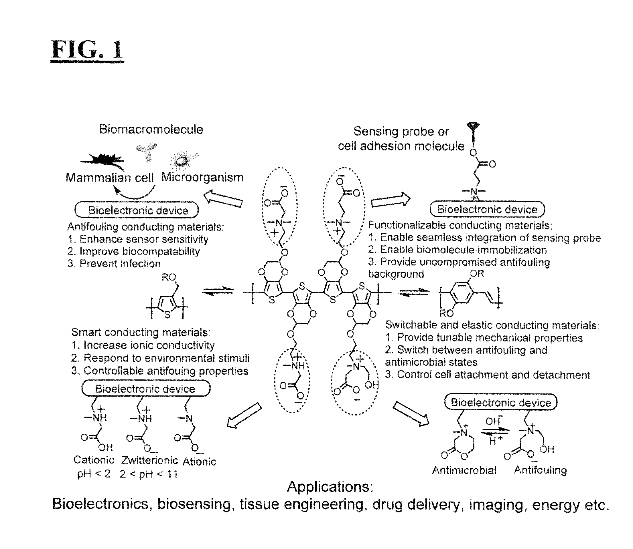 Integrated zwitterionic conjugated polymers for bioelectronics, biosensing, regenerative medicine, and energy applications