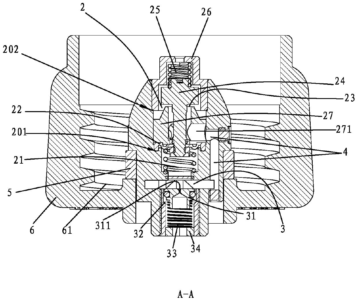 Fuel gas connecting device with pressure stabilization and superflow protection function