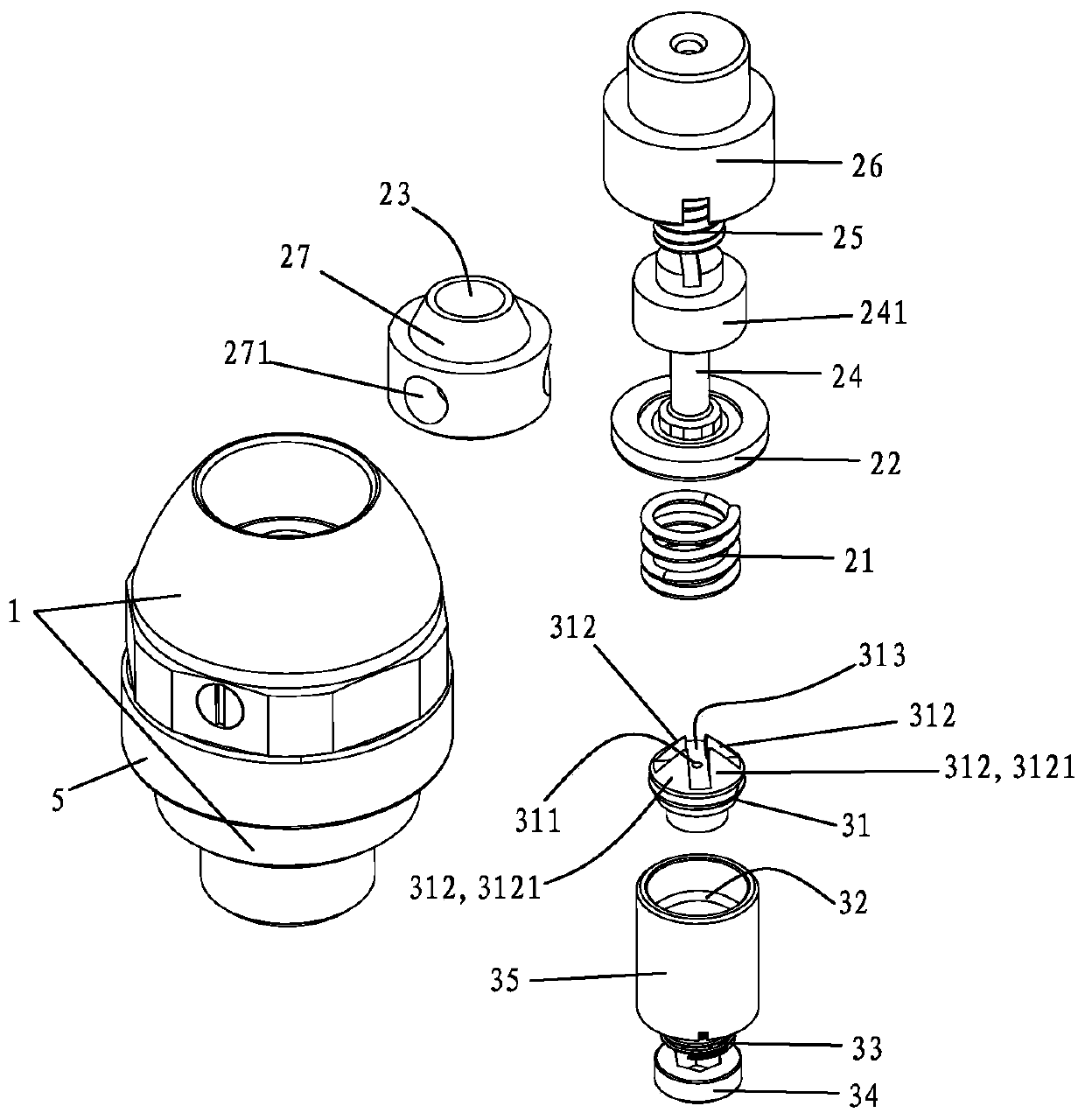 Fuel gas connecting device with pressure stabilization and superflow protection function