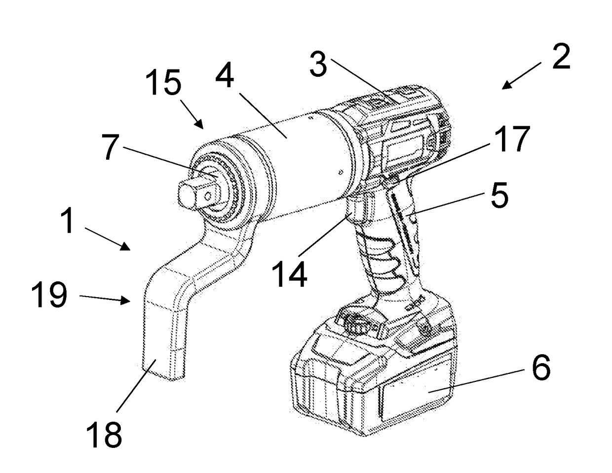 Assembly Comprising a Support Bracket, Which Diverts Reaction Torques, and a Power Screwdriver