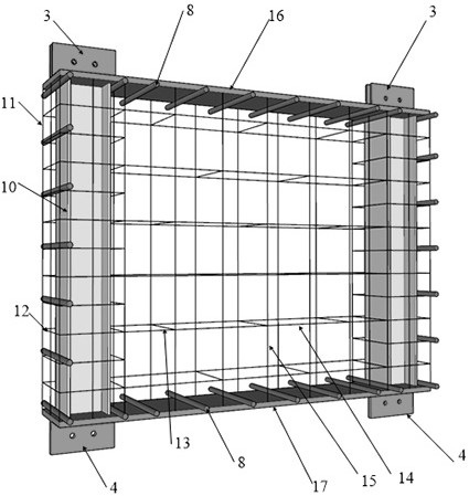 Prefabricated stiffened concrete shear wall panel with steel beam connection key, assembled stiffened concrete shear wall and manufacturing method