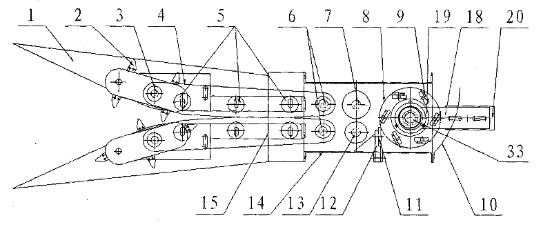 Header of corn cutter for harvesting stem and ear of with self-adaption row spacing