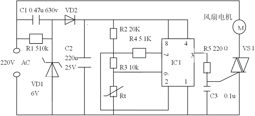 Fan control circuit with functions of controlling temperature and preventing touch and electric leakage