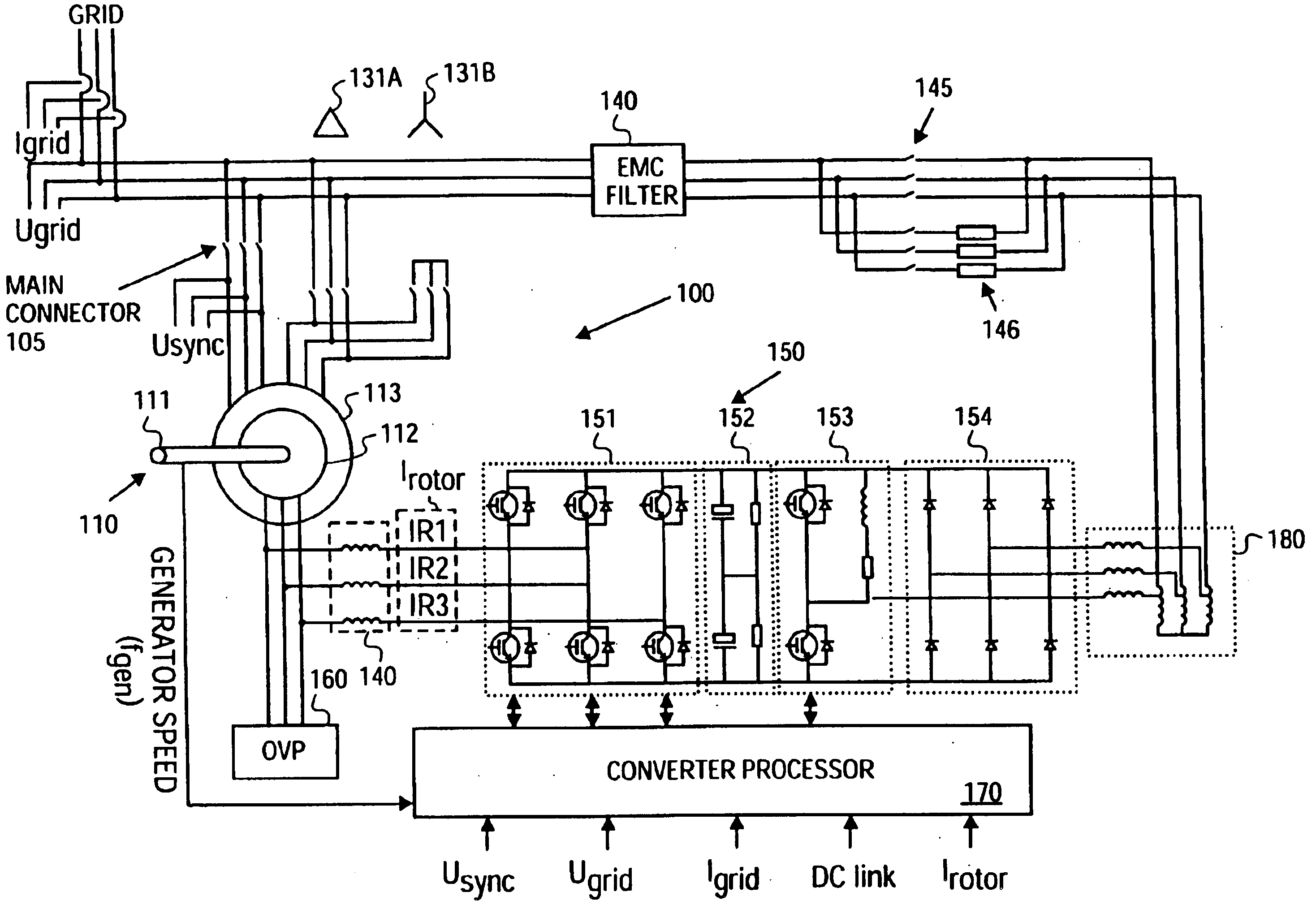 Variable speed wind turbine having a passive grid side rectifier with scalar power control and dependent pitch control