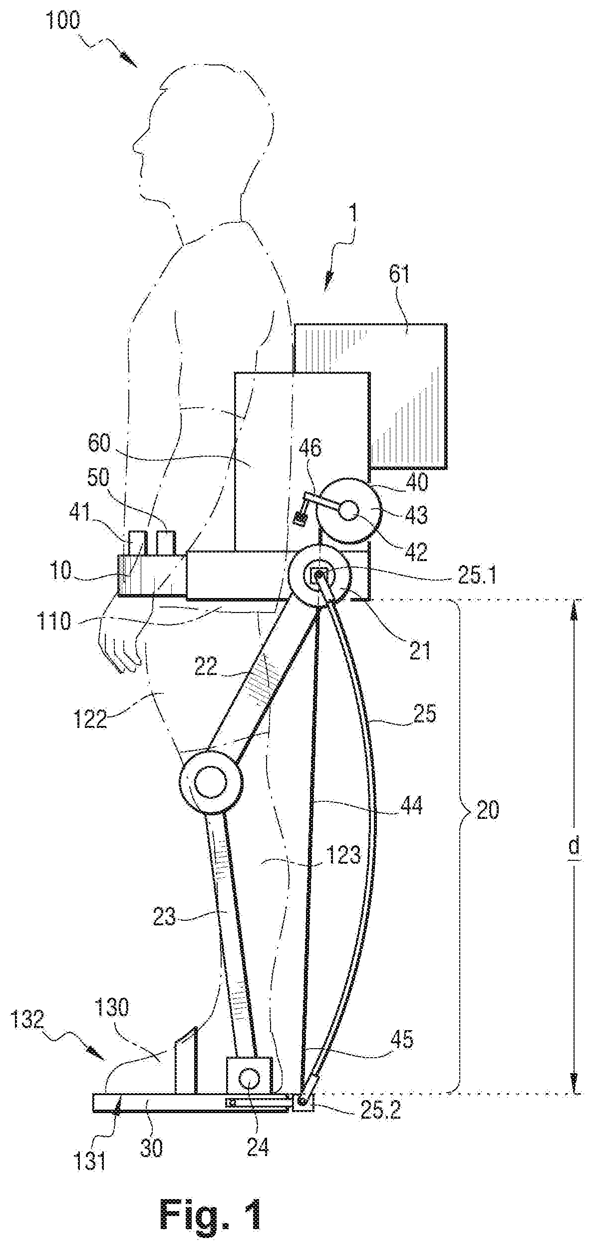 Lower limb of an exoskeleton with low power consumption