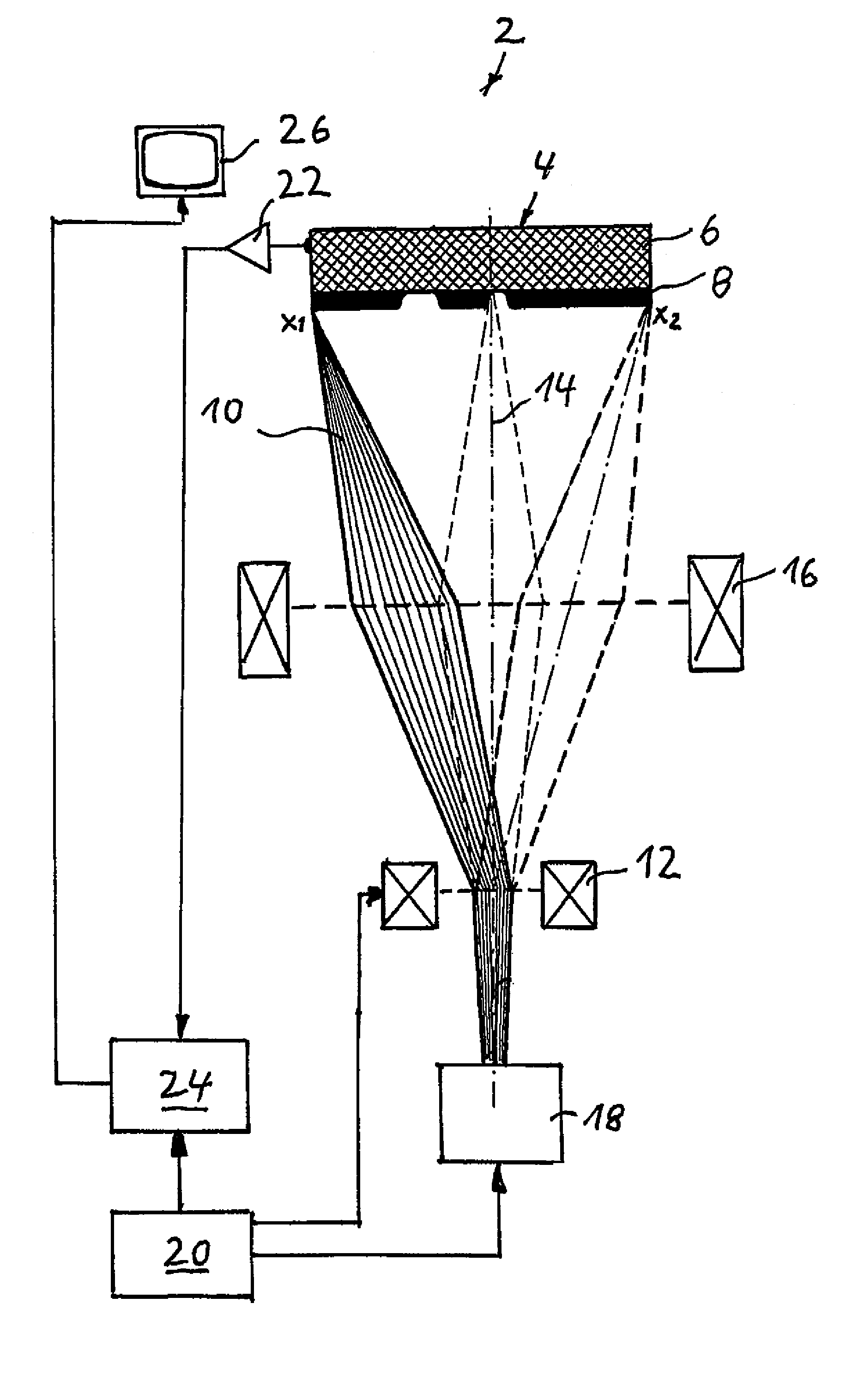 X-ray tube and method for examining a target by scanning with an electron beam