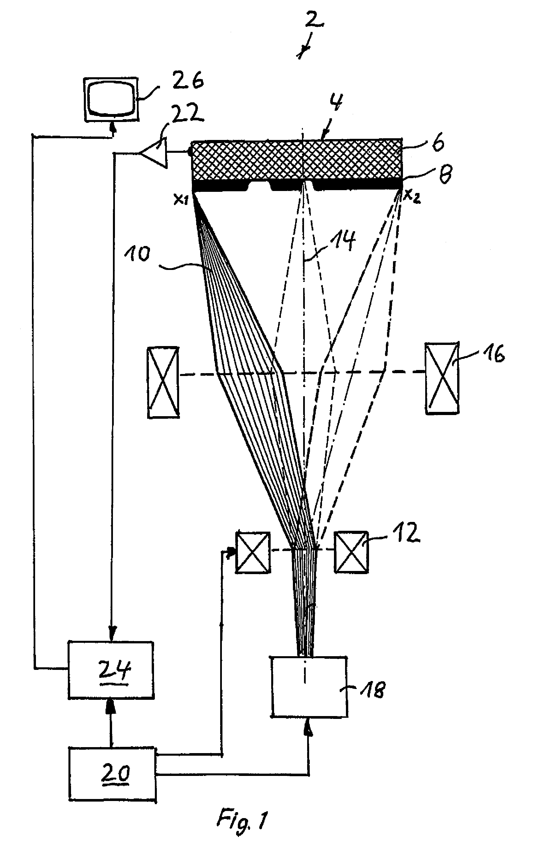 X-ray tube and method for examining a target by scanning with an electron beam