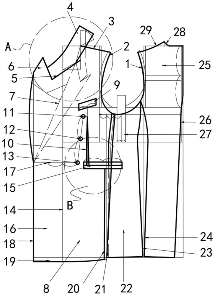 Double-row six-button formal dress and tailoring method