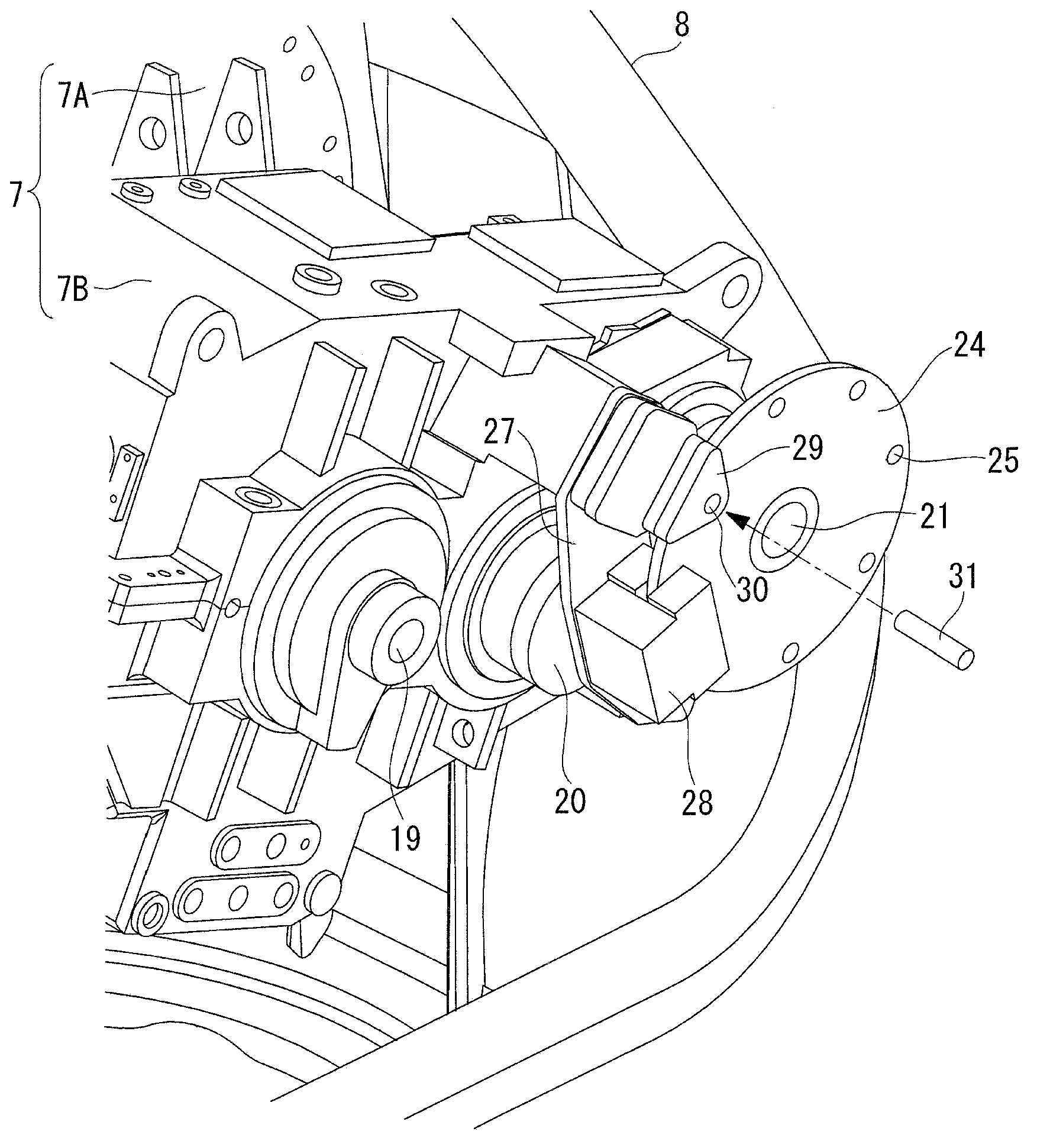 Windmill rotary vane turning device and wind-powered electricity generation device equipped with same