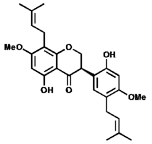 Isopentene isoflavanone compound as well as preparation method and application of compound