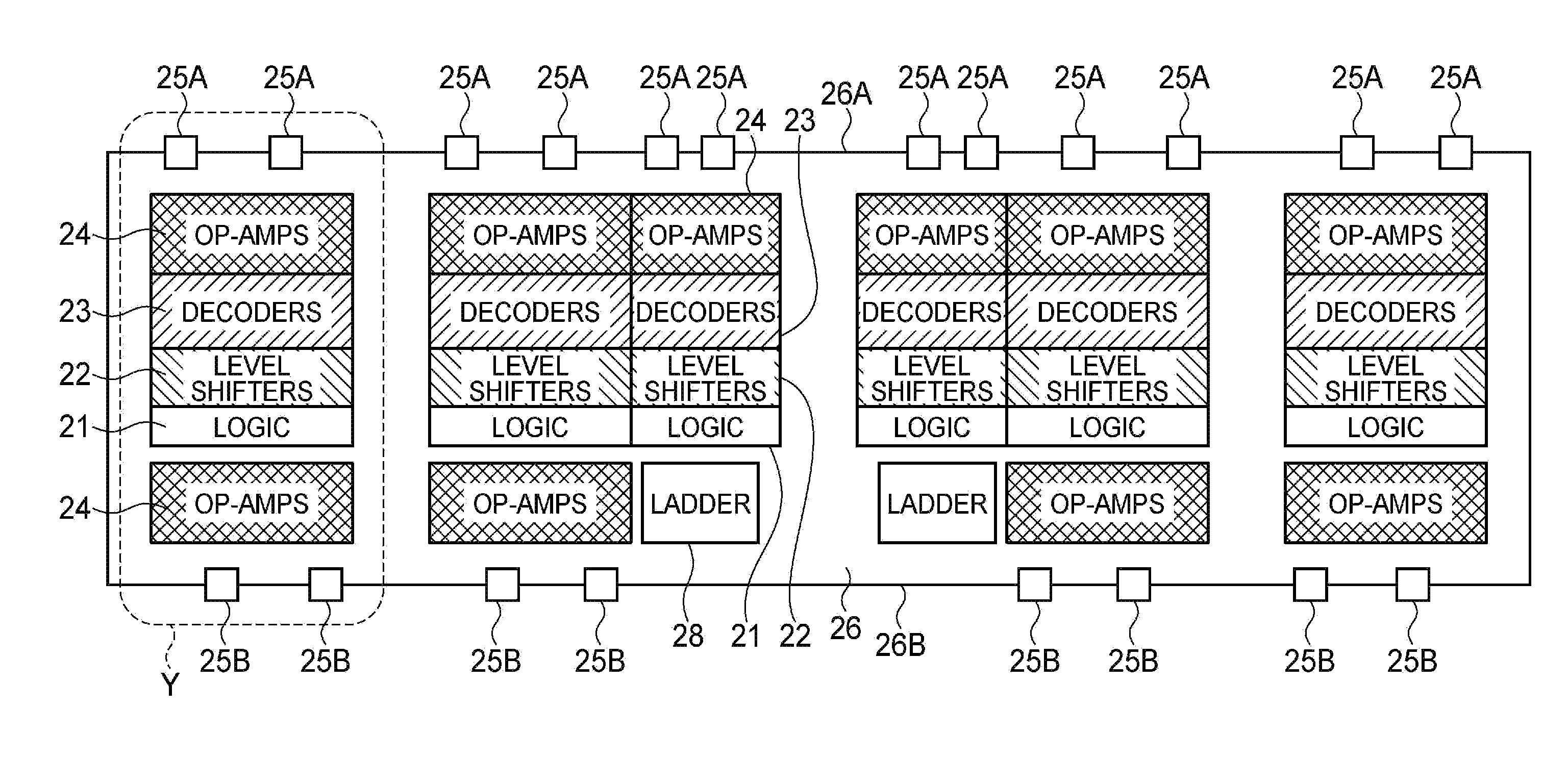 Driver circuit for a display device, and driver cell