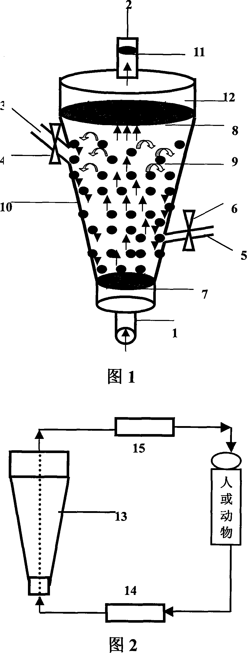 Microcapsule suspension type fluidized bed type bioreactor for artificial liver