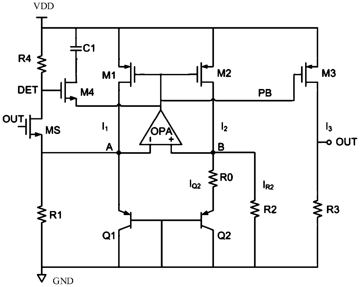 Bandgap reference source circuit with starting circuit
