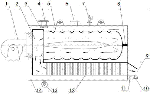 Horizontal flushing water tube type central back-firing boiler