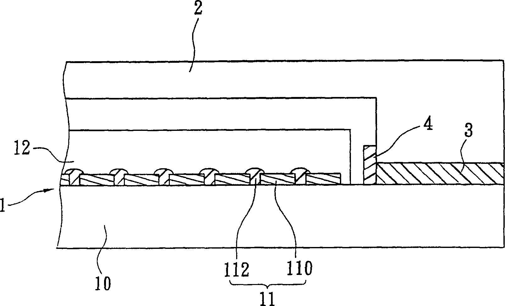 Glue sealing structure for organic electroluminescent planar display device and production thereof