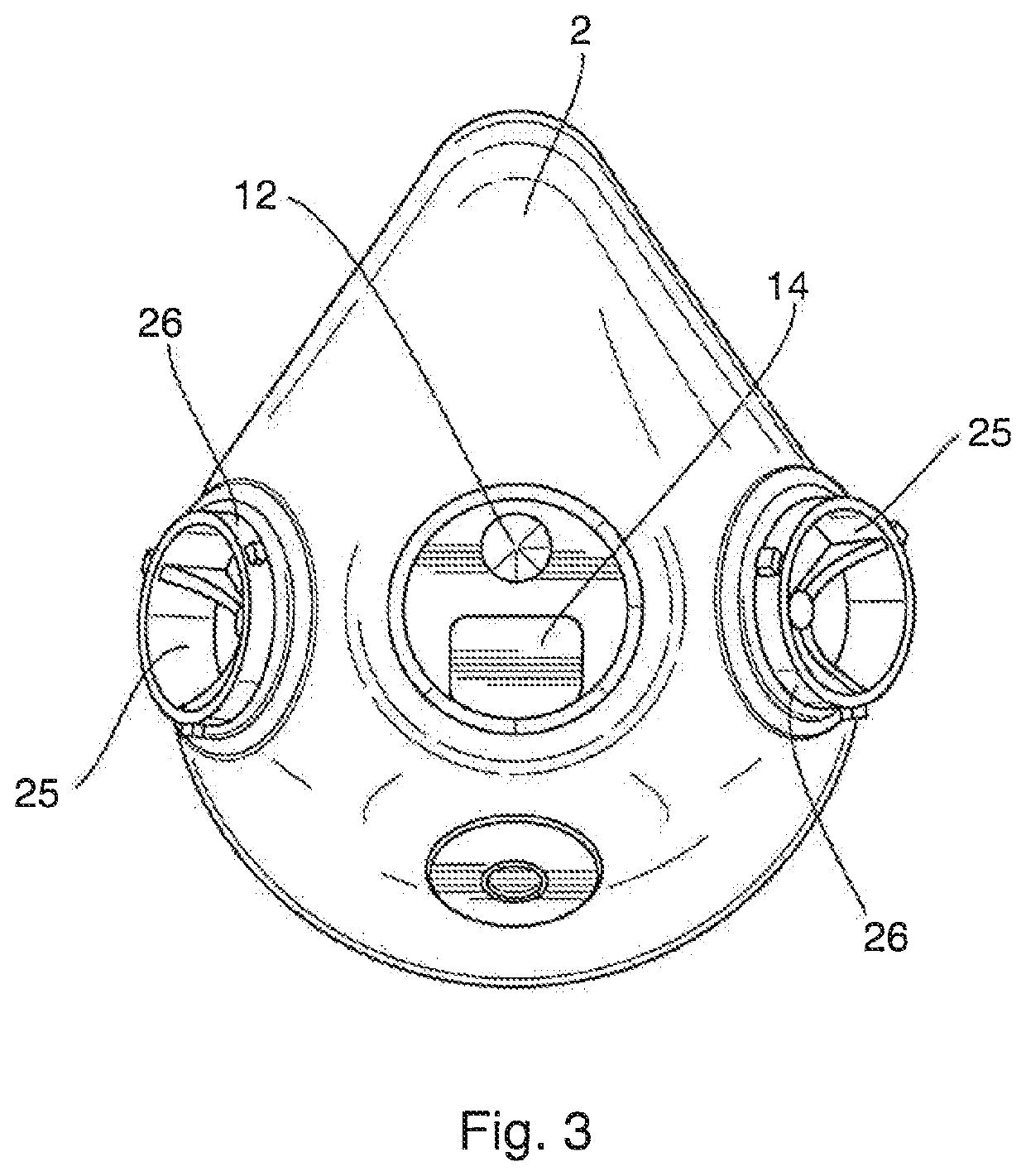 Respirator device with common inhalation and exhalation filters