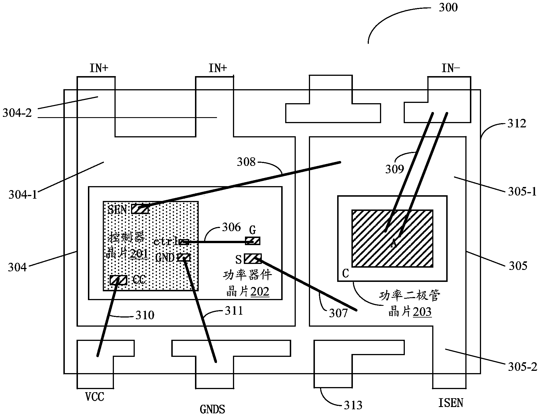 Chip packaging structure used for power converter