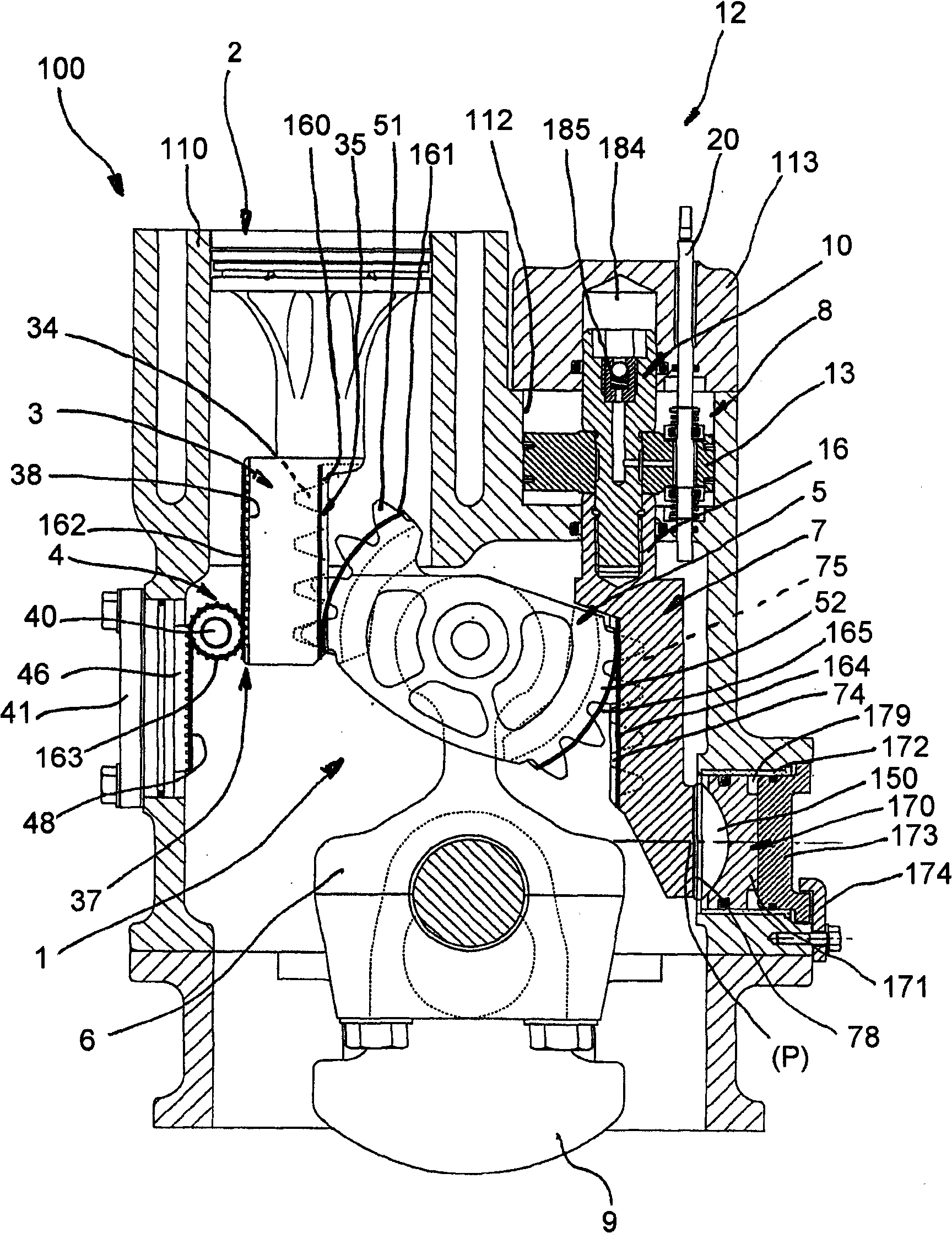 Pressure device for a variable compression ratio engine