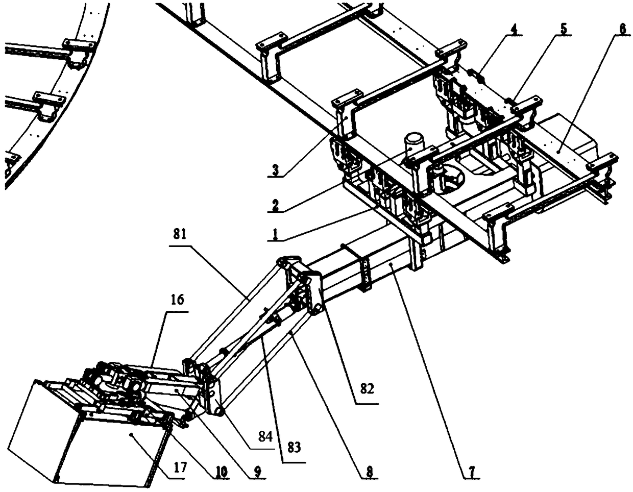 A mechanical arm device on a precision mounting rail
