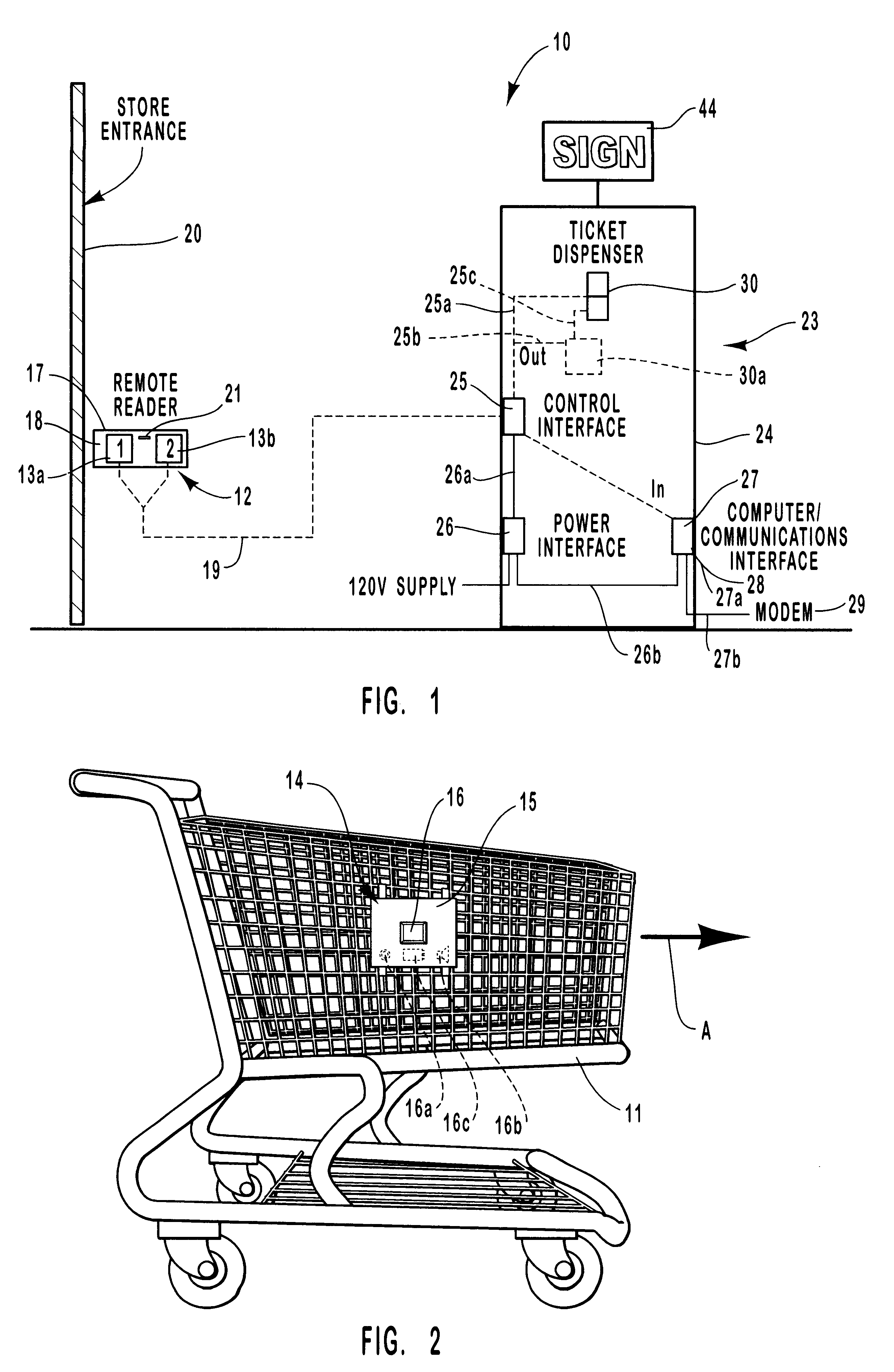 Detecting mechanism for a grocery cart and the like and system