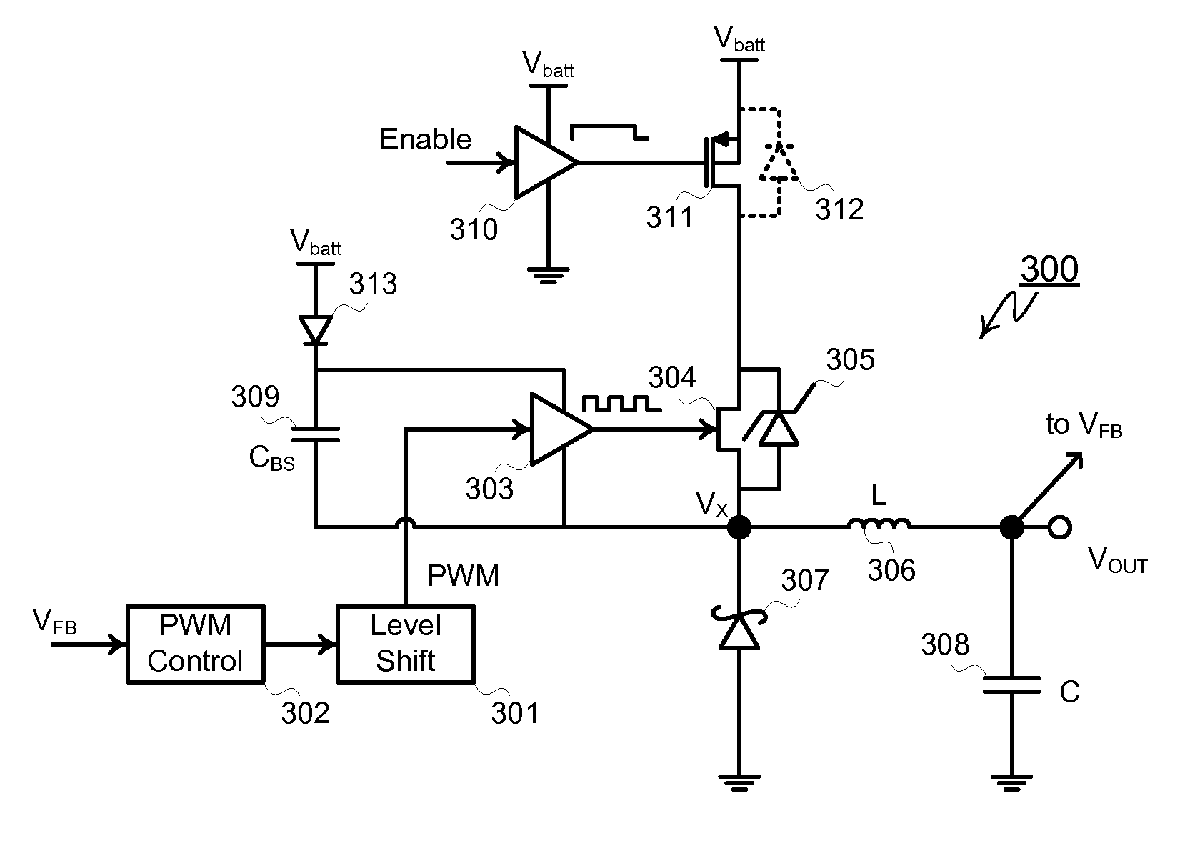 High-Frequency Buck Converter that Includes a Cascode MESFET-MOSFET Power Switch