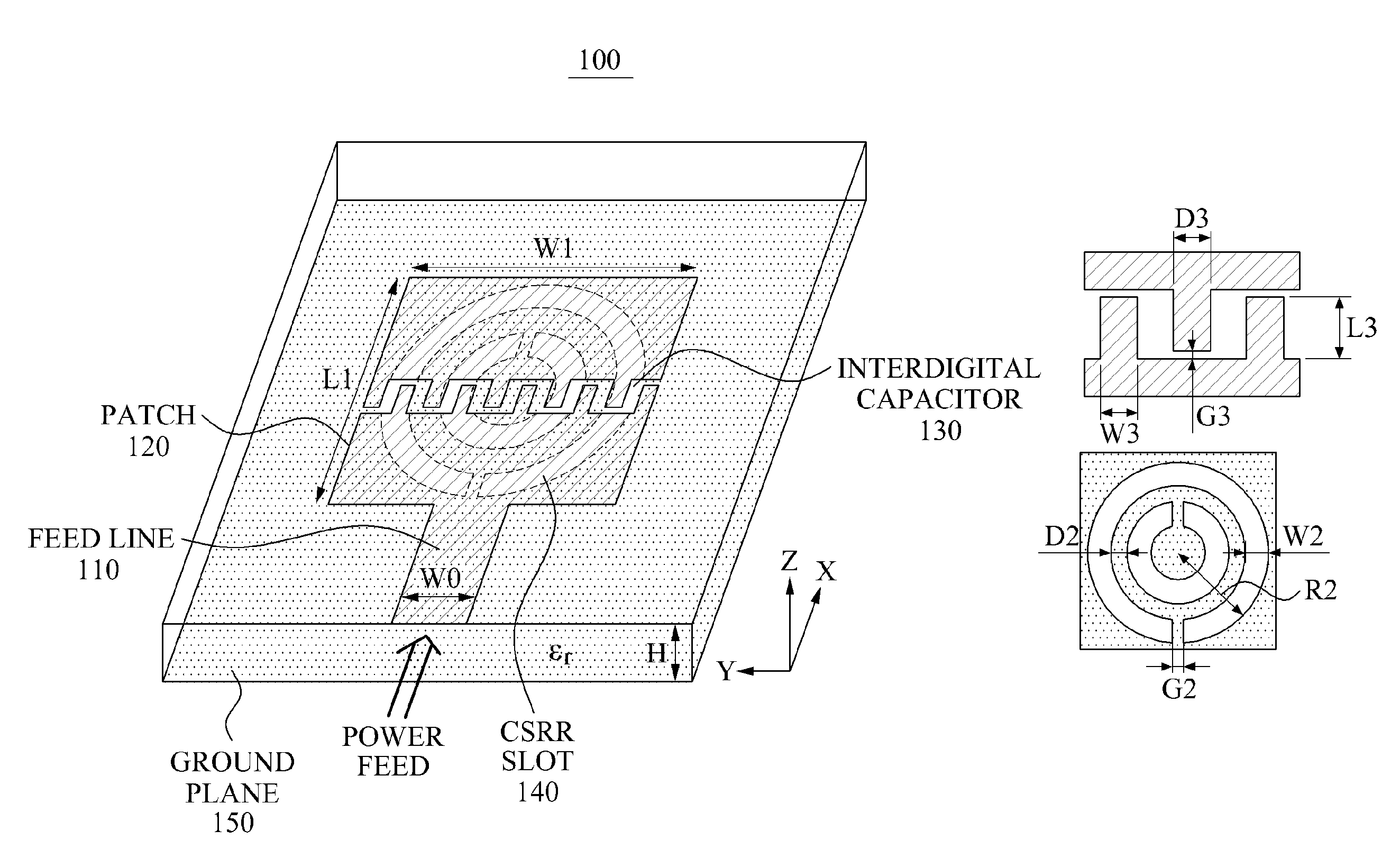 Microstrip patch antenna including planar metamaterial and method of operating microstrip patch antenna including planar metamaterial