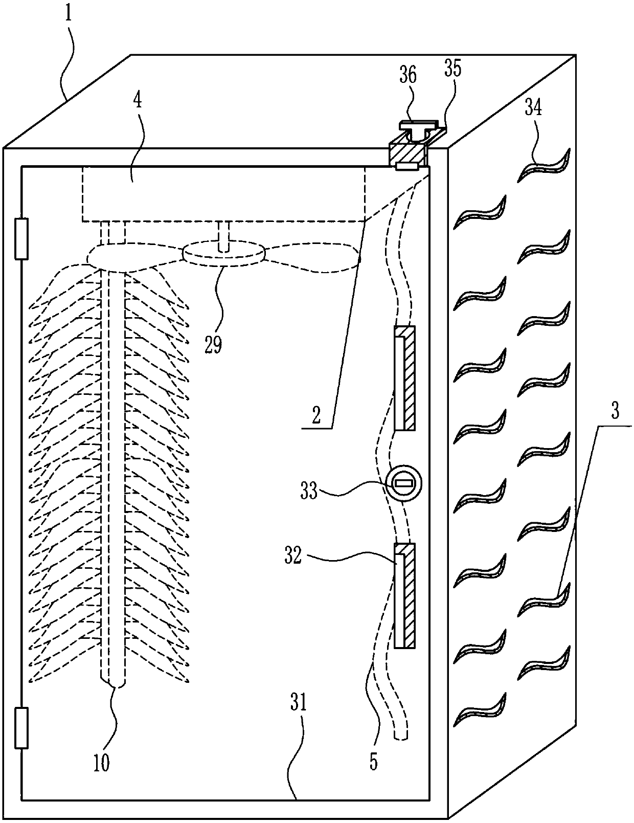 A heat dissipation switch cabinet with cleaning function