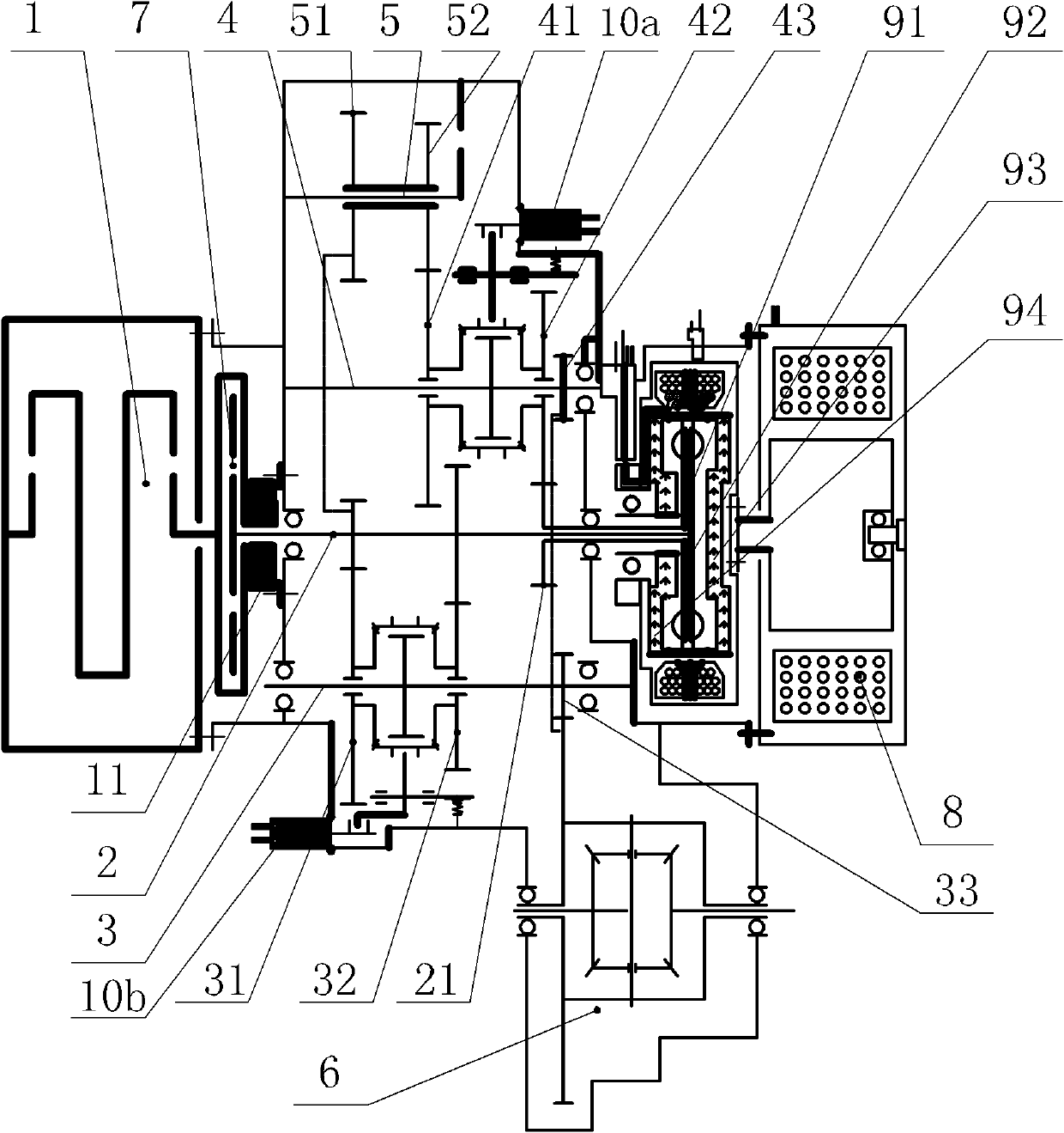 Three-gear magnetic particle type double-clutch speed changer for hybrid power