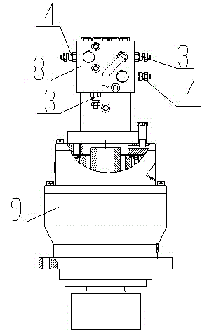 Hydraulic system for balancing integrated block of slewing reducer