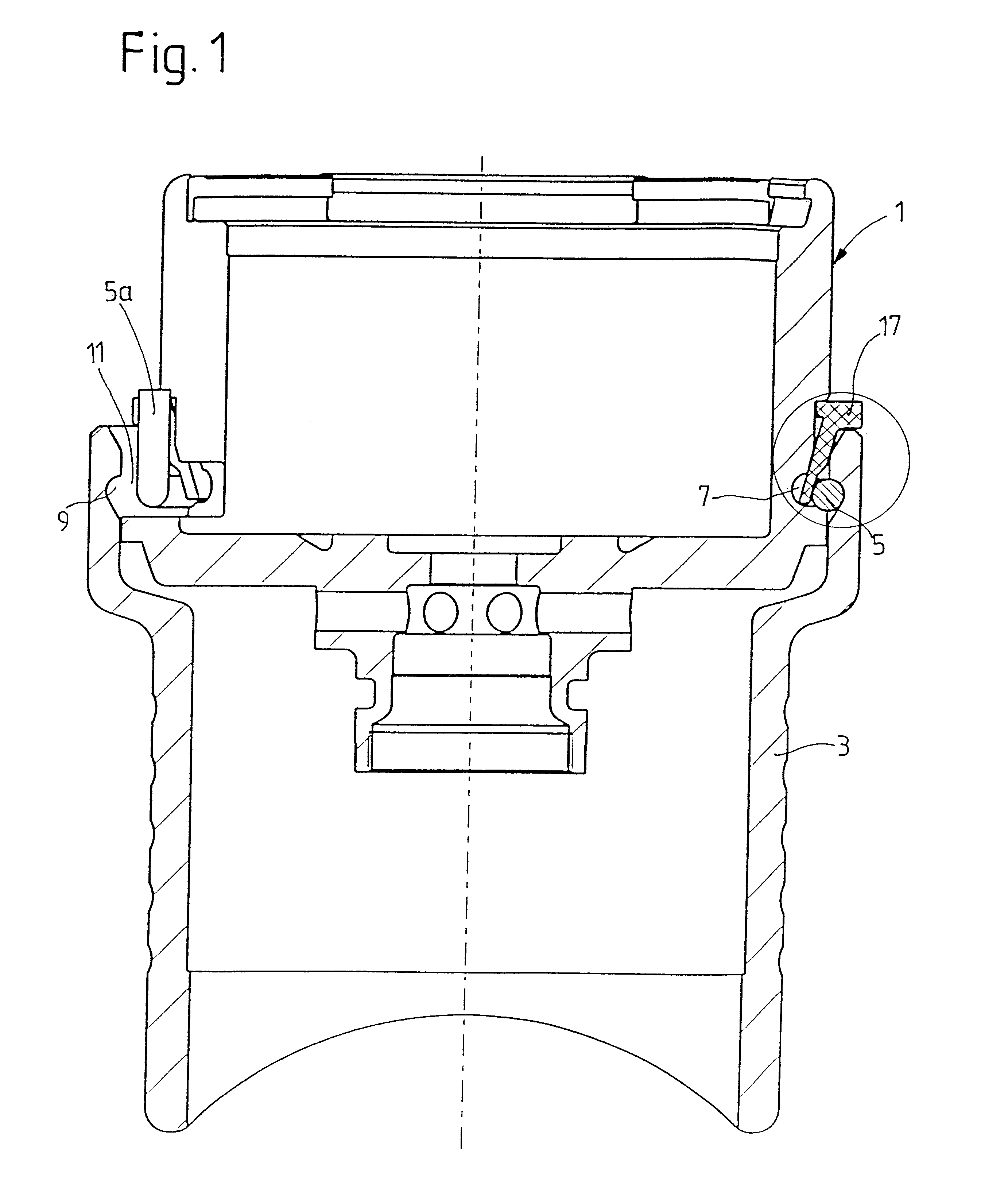 Axial securing device for two components by means of a locking ring