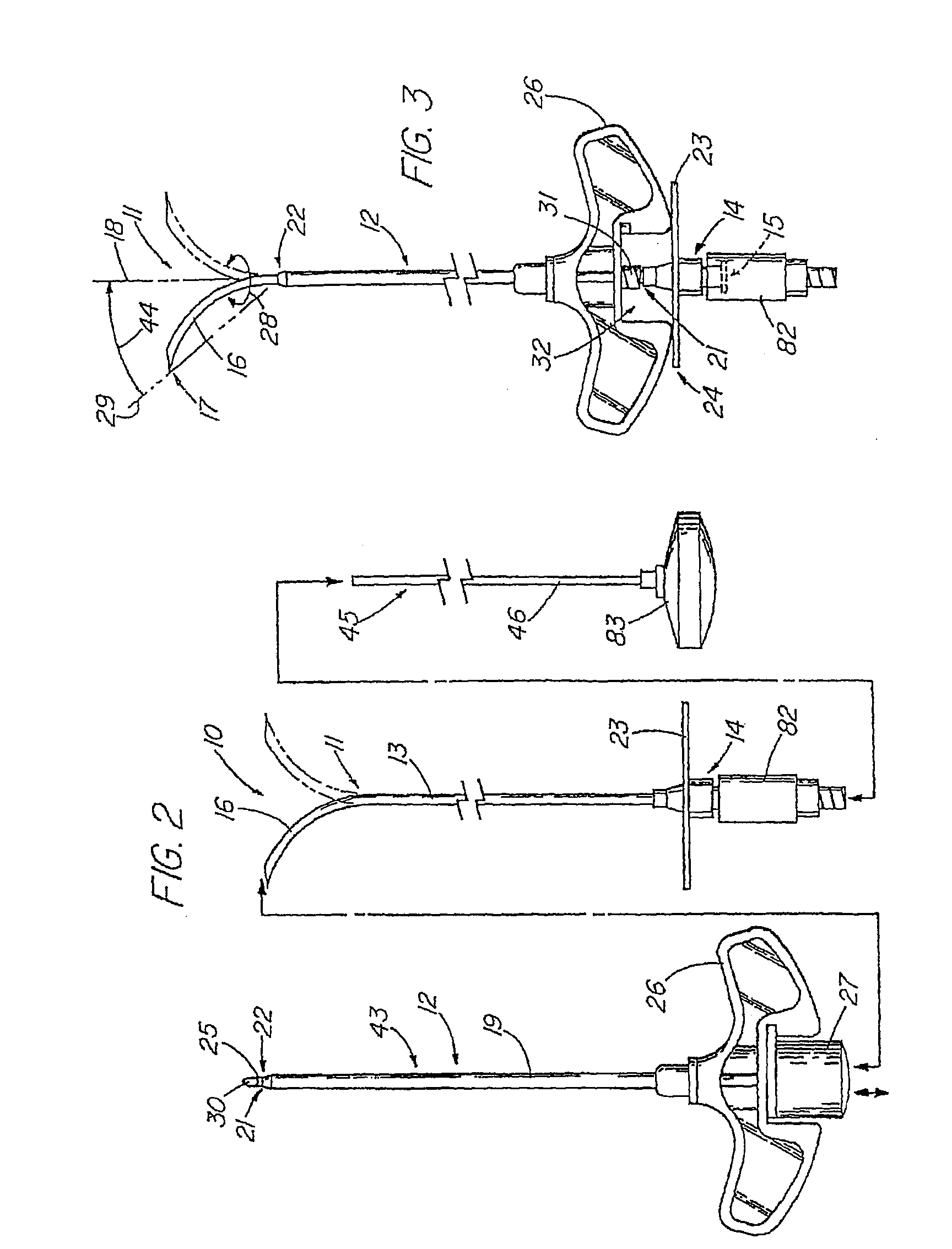 Hollow curved superelastic medical needle and method