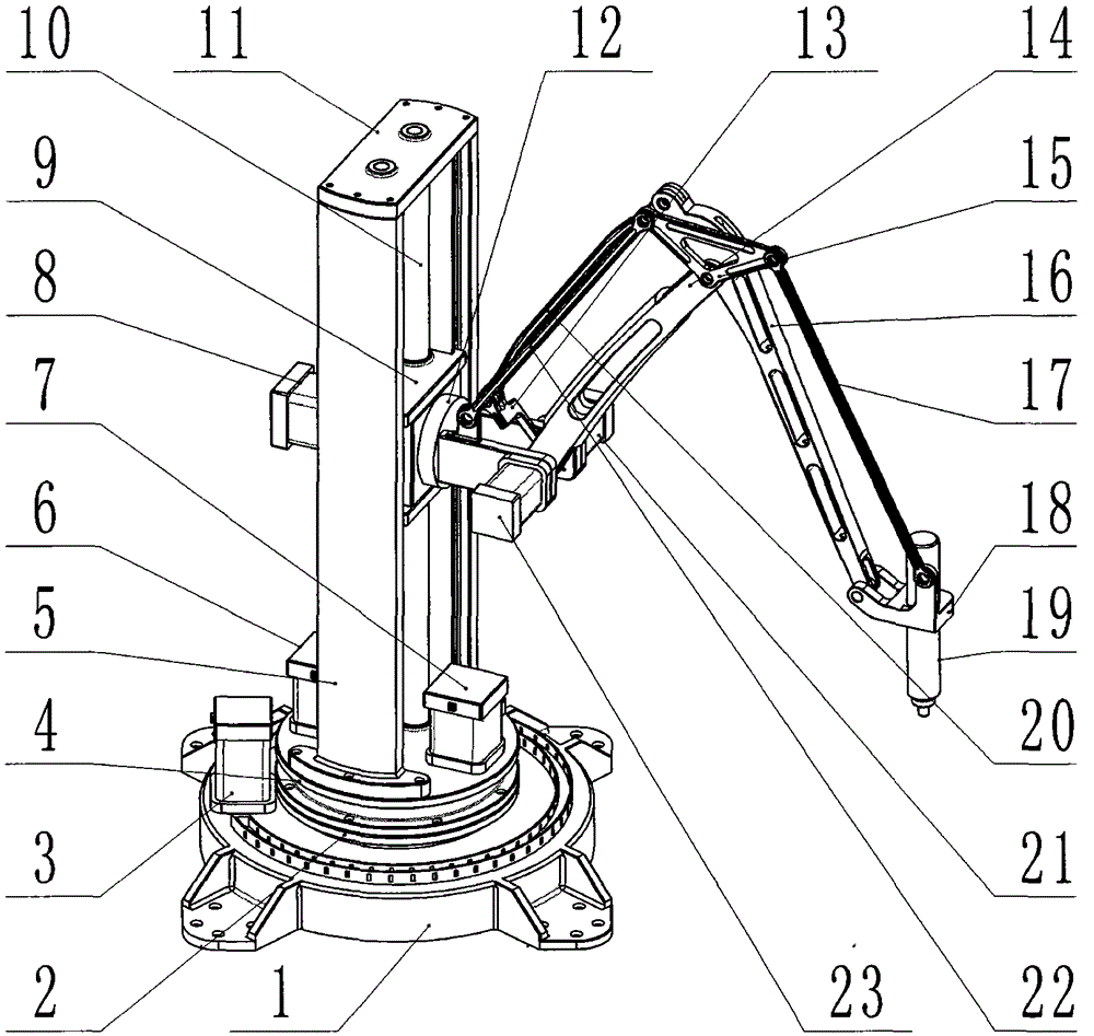A turntable column type five-degree-of-freedom hybrid spraying robot