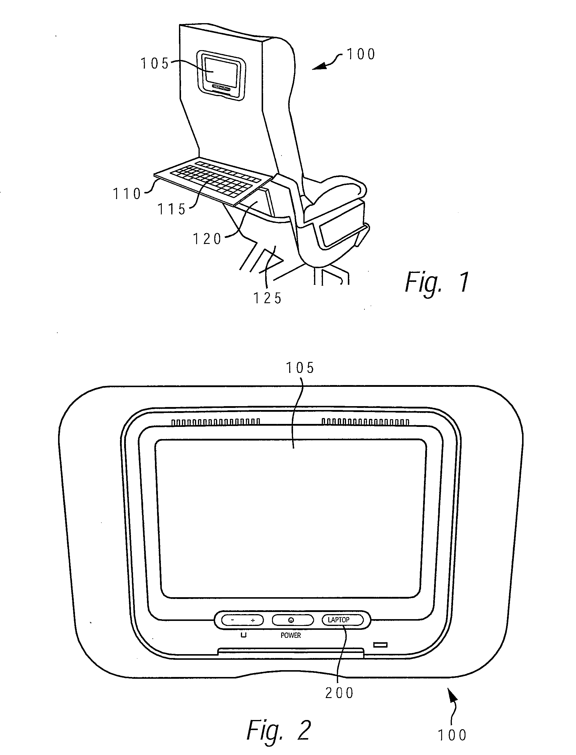 Airplane passenger seats with embedded displays and other I/O components for interfacing with passenger laptop computers