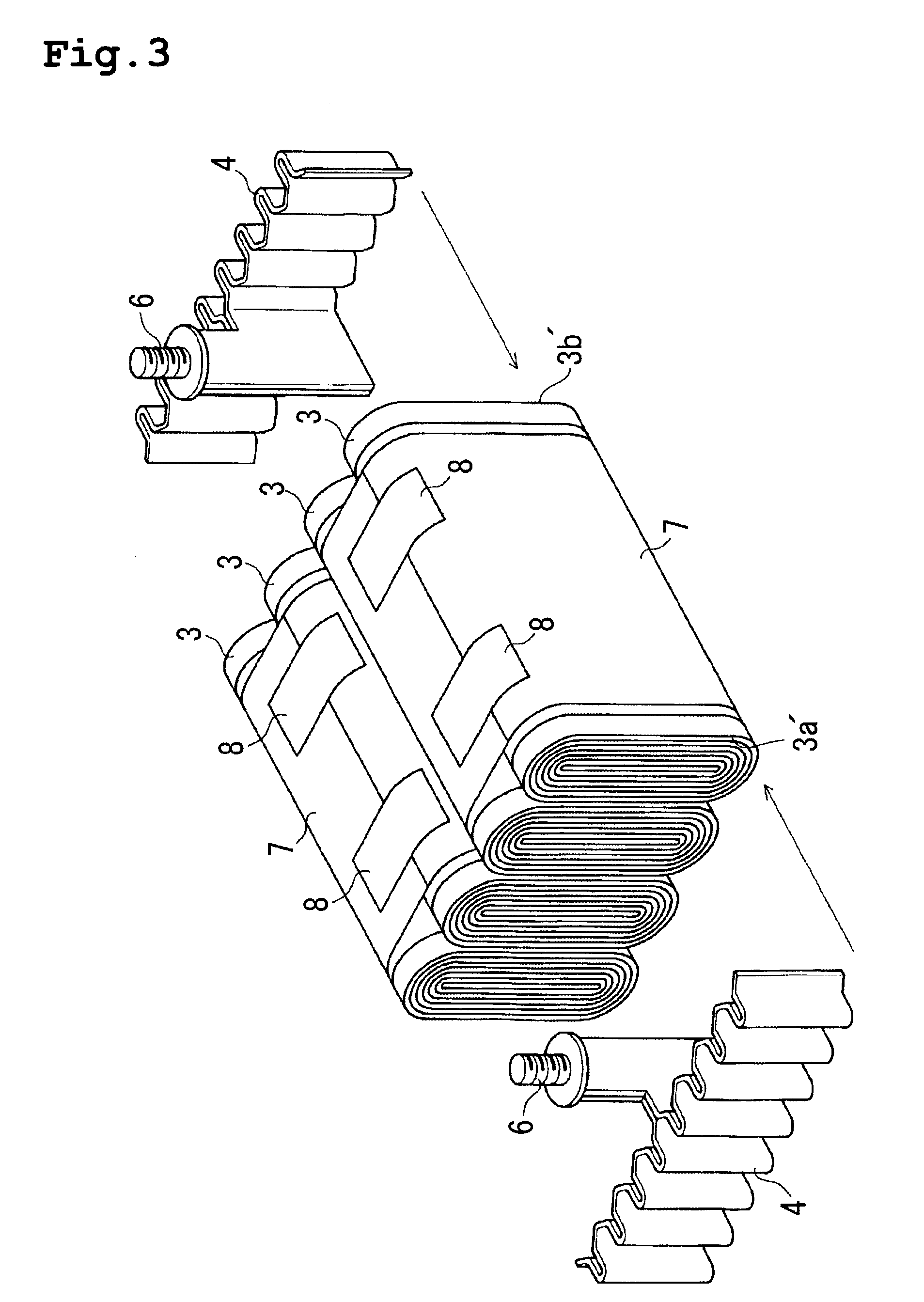 Cell comprising a power-generating element fastened by sheets